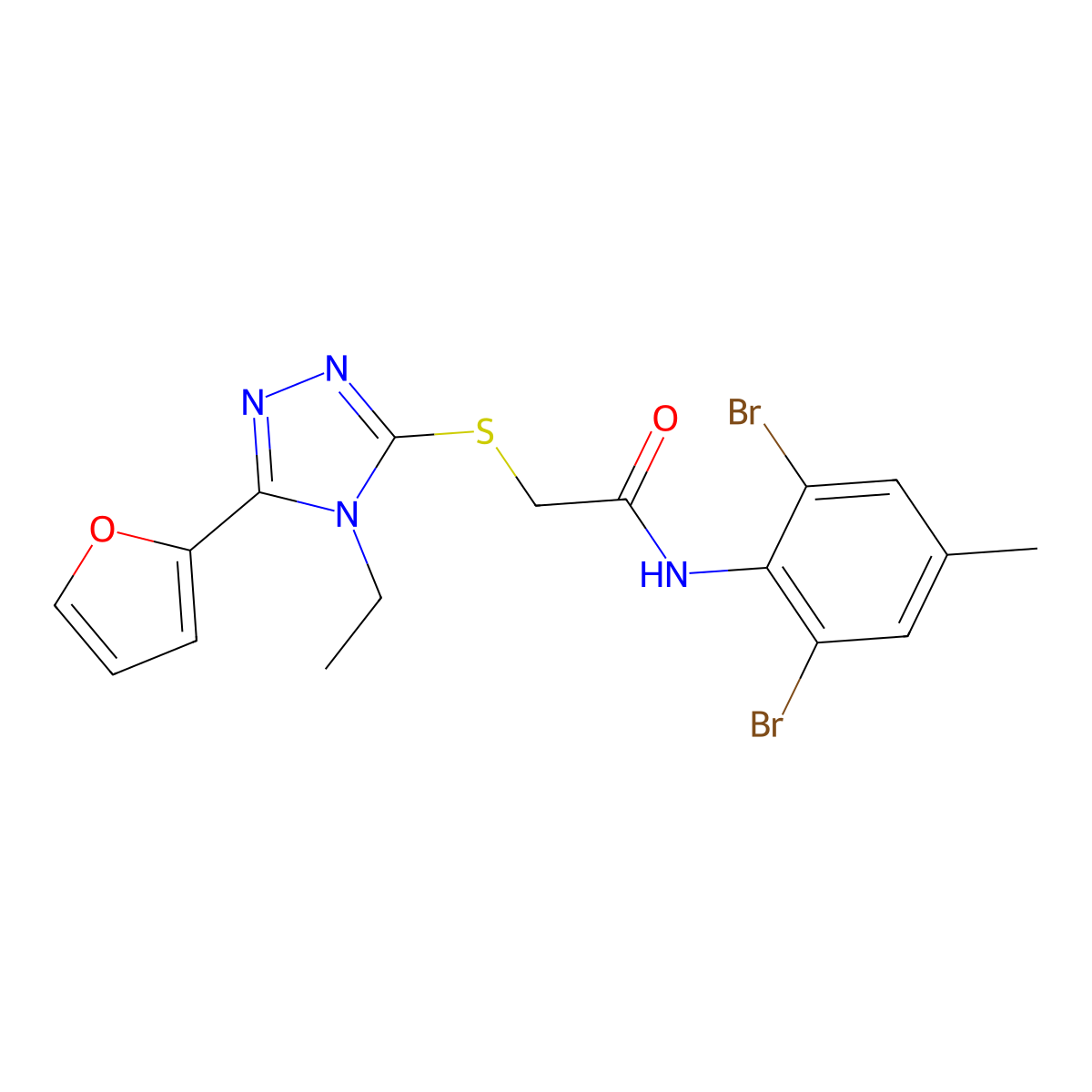 N-(2,6-Dibromo-4-methylphenyl)-2-{[4-ethyl-5-(2-furyl)-4H-1,2,4-triazol-3-YL]sulfanyl}acetamide molecular structure, CAS 618413-57-3