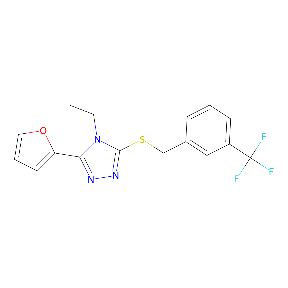 4-Ethyl-3-(2-furyl)-5-((3-(trifluoromethyl)benzyl)thio)-4H-1,2,4-triazole molecular structure, CAS 618413-63-1