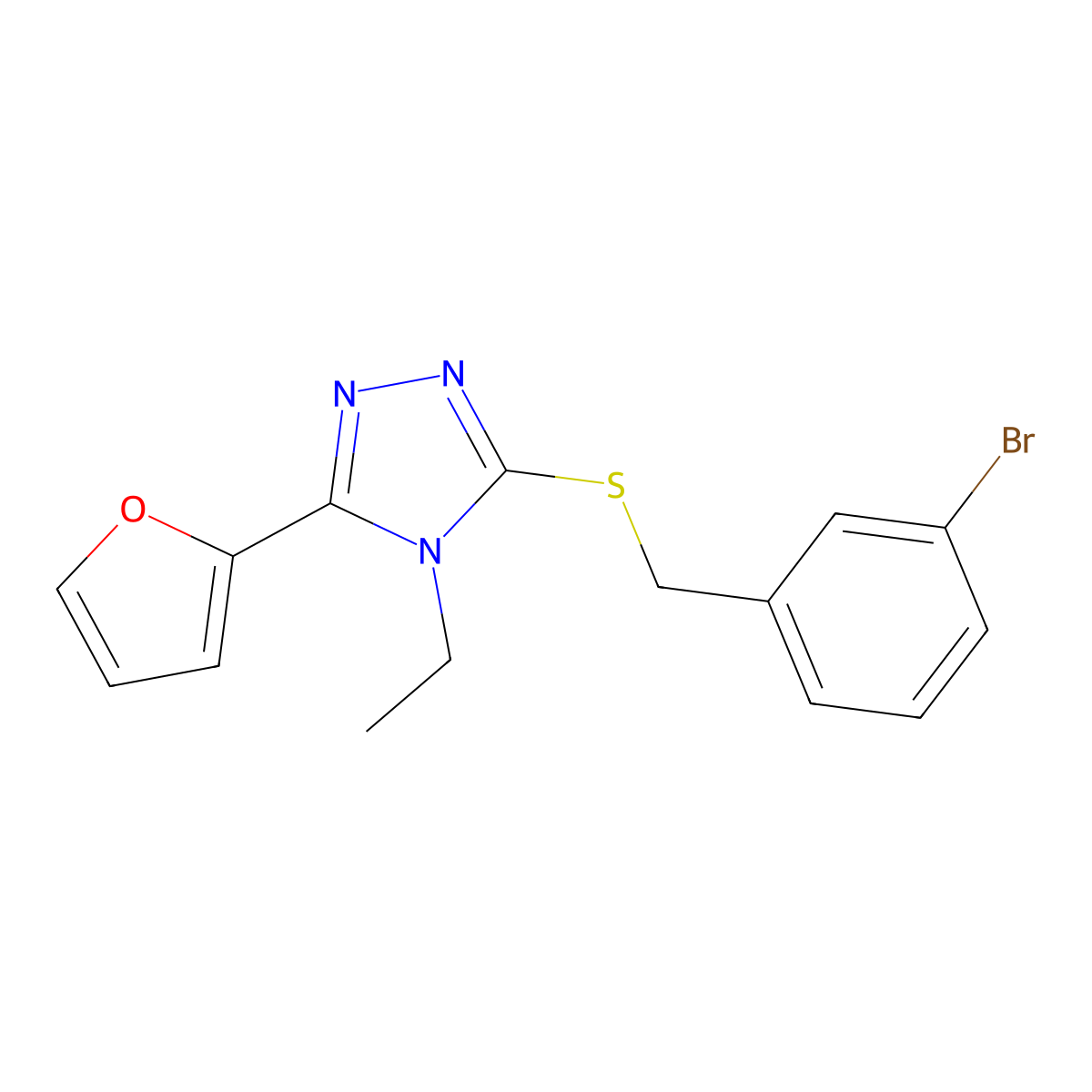 3-((3-Bromobenzyl)thio)-4-ethyl-5-(2-furyl)-4H-1,2,4-triazole molecular structure, CAS 618413-69-7