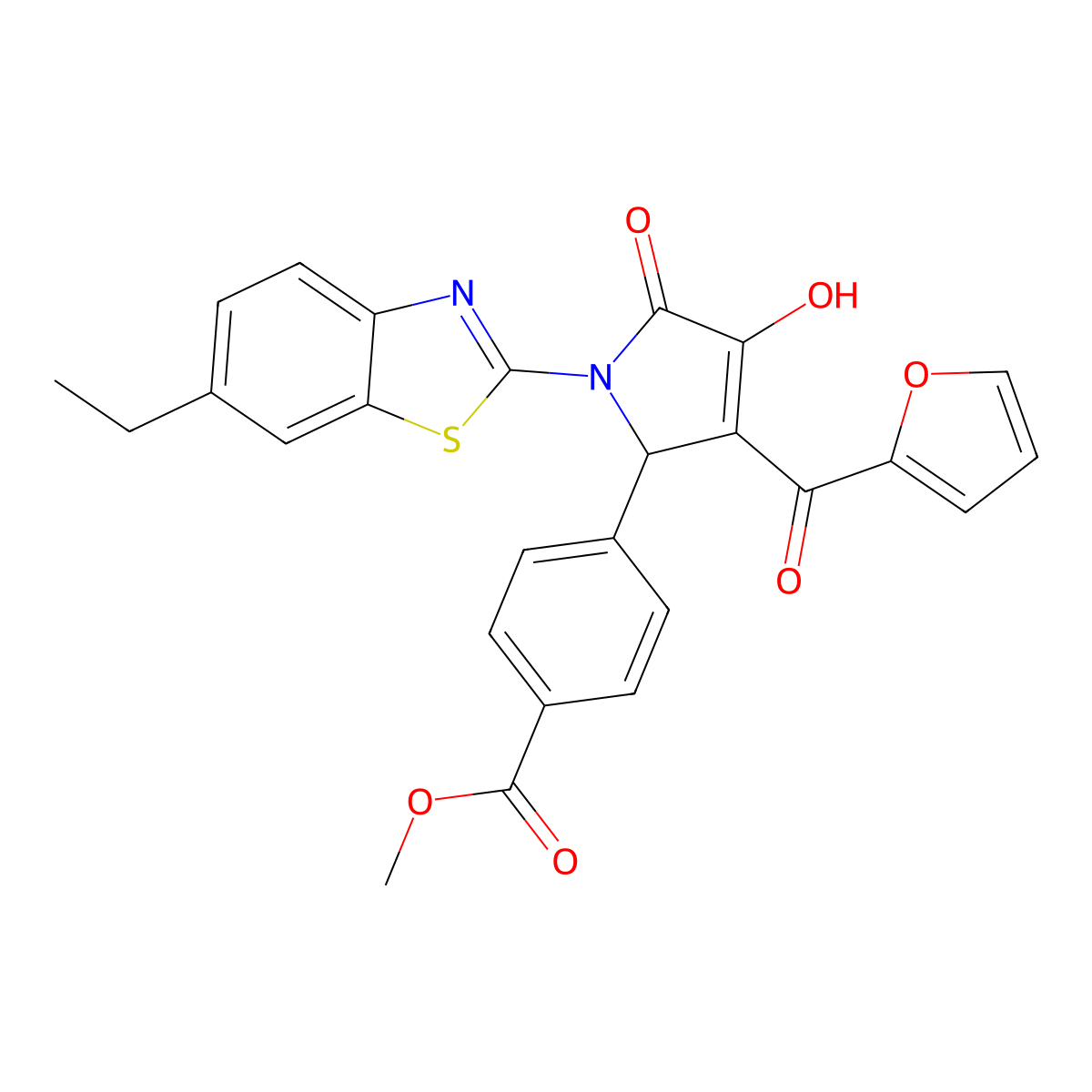 methyl 4-{(3E)-1-(6-ethyl-1,3-benzothiazol-2-yl)-3-[furan-2-yl(hydroxy)methylidene]-4,5-dioxopyrrolidin-2-yl}benzoate molecular structure, CAS 618413-73-3