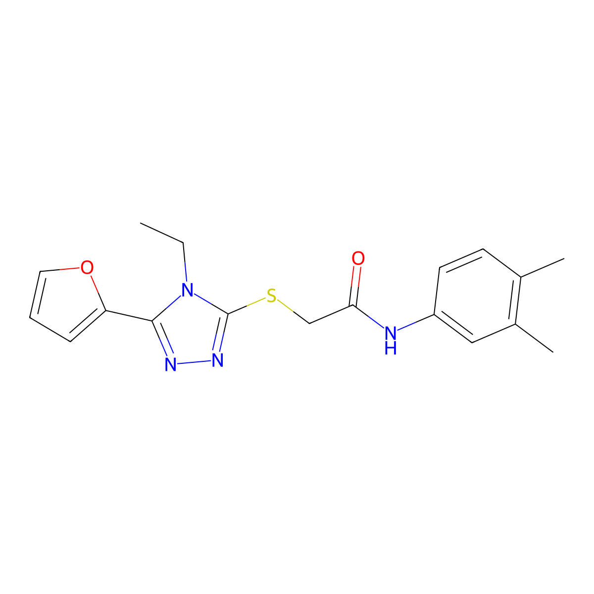 N-(3,4-Dimethylphenyl)-2-((4-ET-5-(2-furyl)-4H-1,2,4-triazol-3-YL)thio)acetamide molecular structure, CAS 618413-81-3
