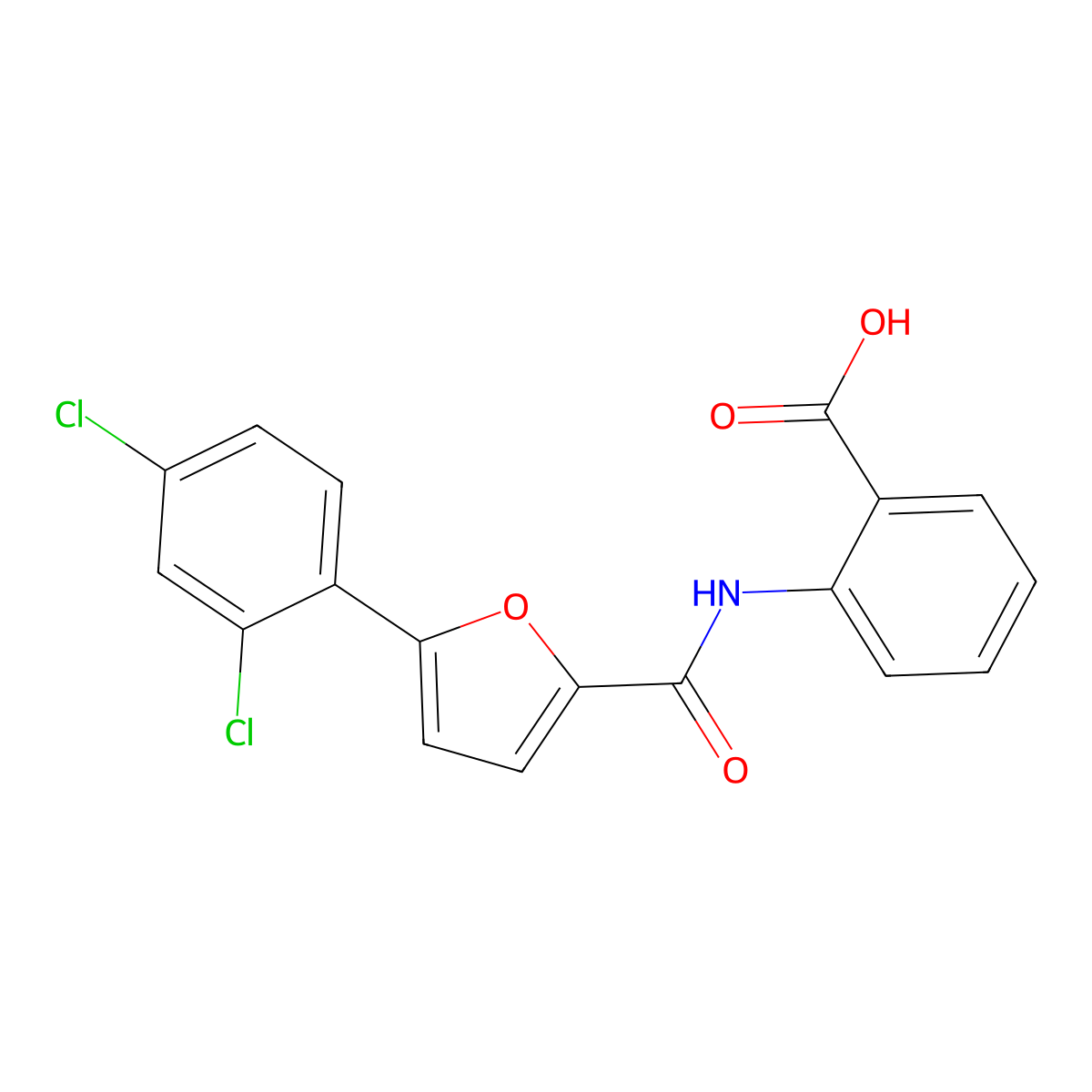 2-({[5-(2,4-Dichlorophenyl)furan-2-yl]carbonyl}amino)benzoic acid molecular structure, CAS 618413-84-6