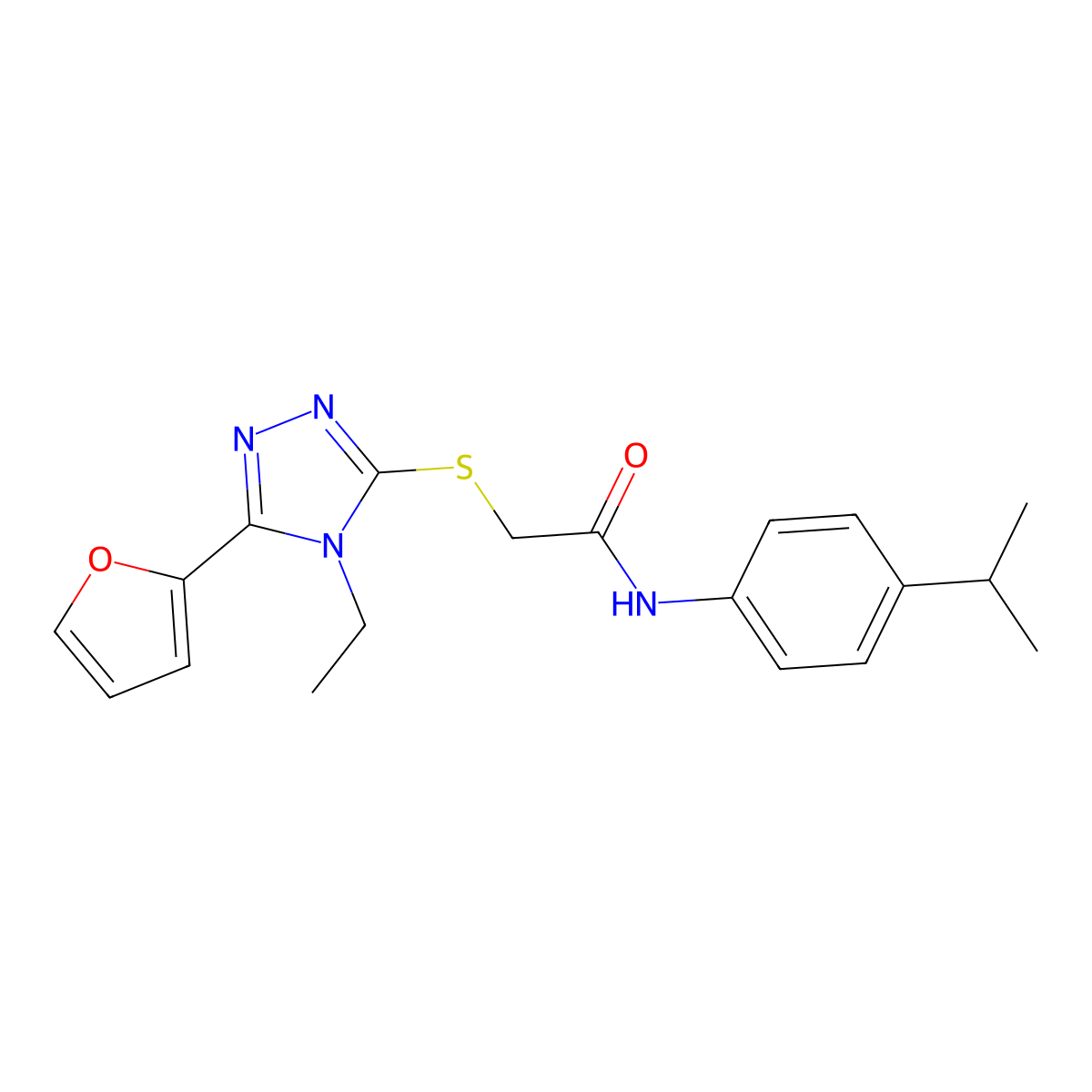 2-((4-ET-5-(2-Furyl)-4H-1,2,4-triazol-3-YL)thio)-N-(4-isopropylphenyl)acetamide molecular structure, CAS 618413-87-9