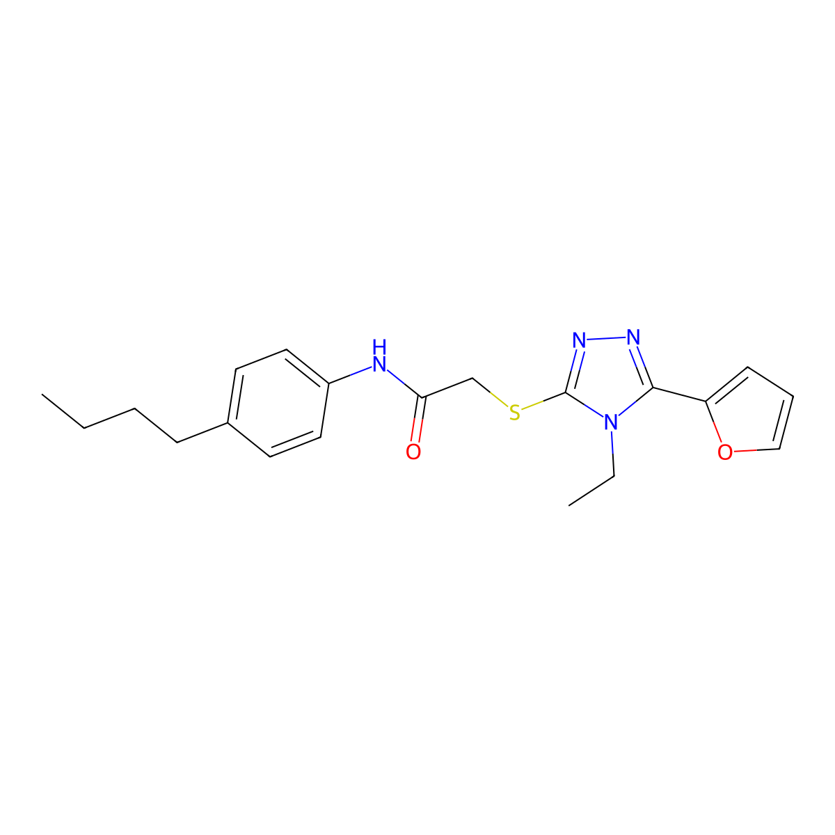 N-(4-Butylphenyl)-2-((4-ethyl-5-(2-furyl)-4H-1,2,4-triazol-3-YL)thio)acetamide molecular structure, CAS 618413-93-7