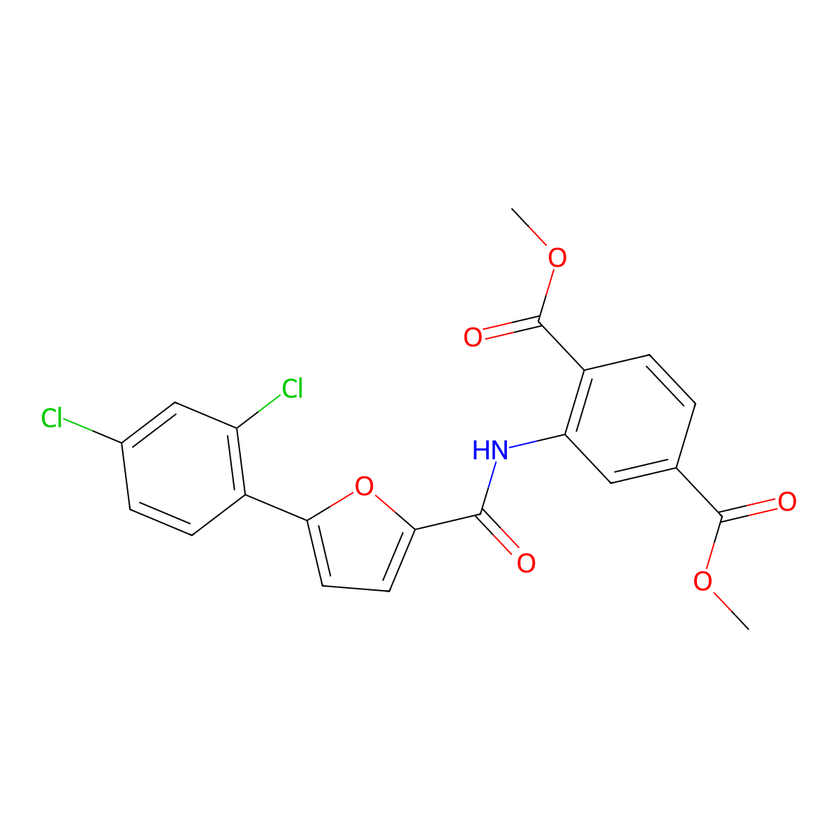 Dimethyl 2-{[5-(2,4-dichlorophenyl)-2-furoyl]amino}terephthalate molecular structure, CAS 618413-96-0