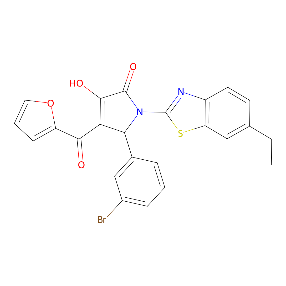 (4E)-5-(3-bromophenyl)-1-(6-ethyl-1,3-benzothiazol-2-yl)-4-[furan-2-yl(hydroxy)methylidene]pyrrolidine-2,3-dione molecular structure, CAS 618413-97-1