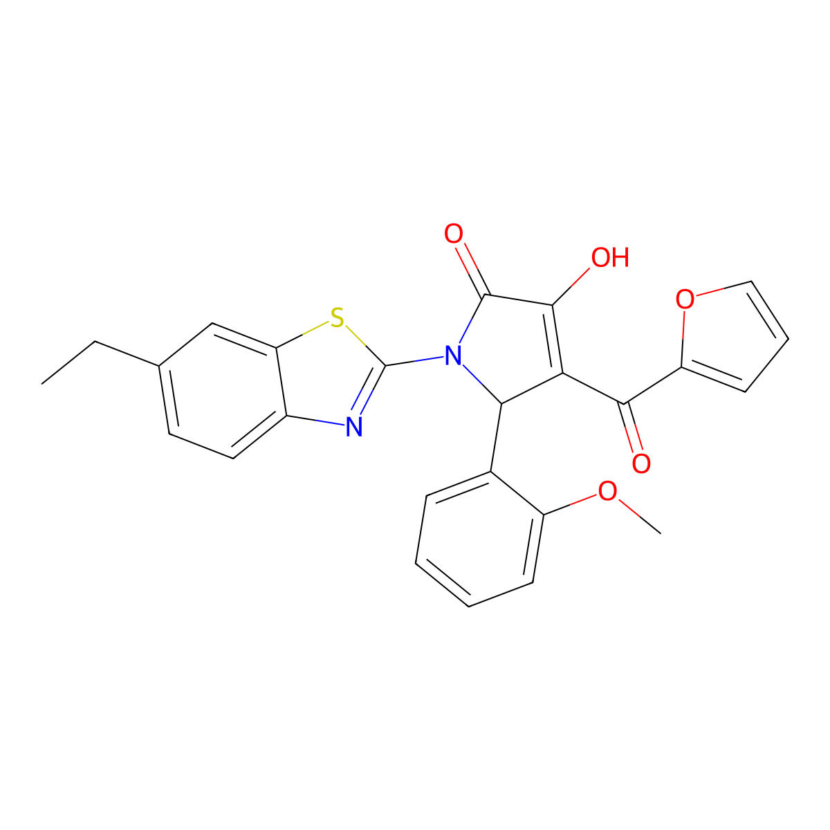 1-(6-Ethylbenzothiazol-2-yl)-4-(2-furylcarbonyl)-3-hydroxy-5-(2-methoxyphenyl)-3-pyrrolin-2-one molecular structure, CAS 618414-09-8