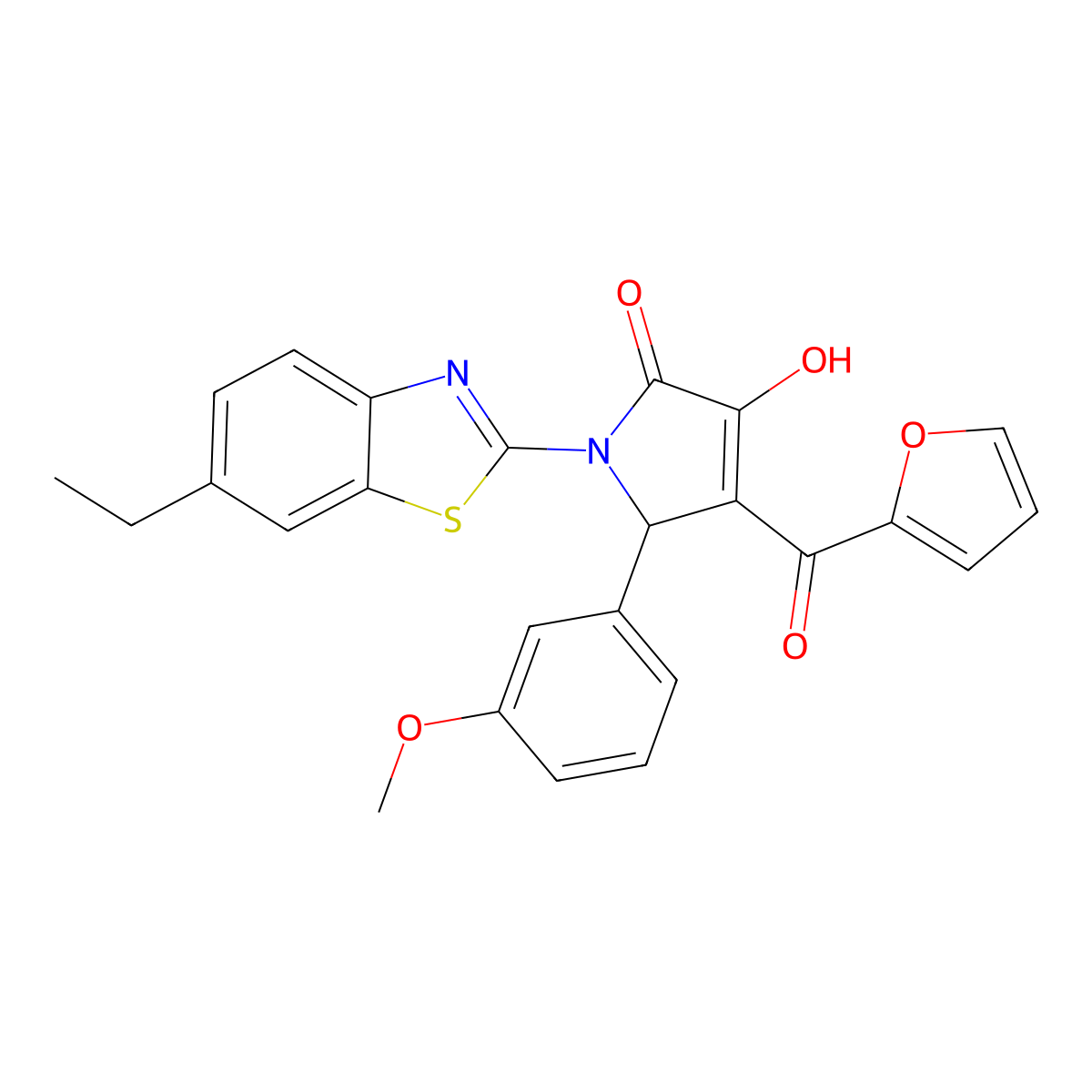 1-(6-Ethylbenzothiazol-2-yl)-4-(2-furylcarbonyl)-3-hydroxy-5-(3-methoxyphenyl)-3-pyrrolin-2-one molecular structure, CAS 618414-15-6