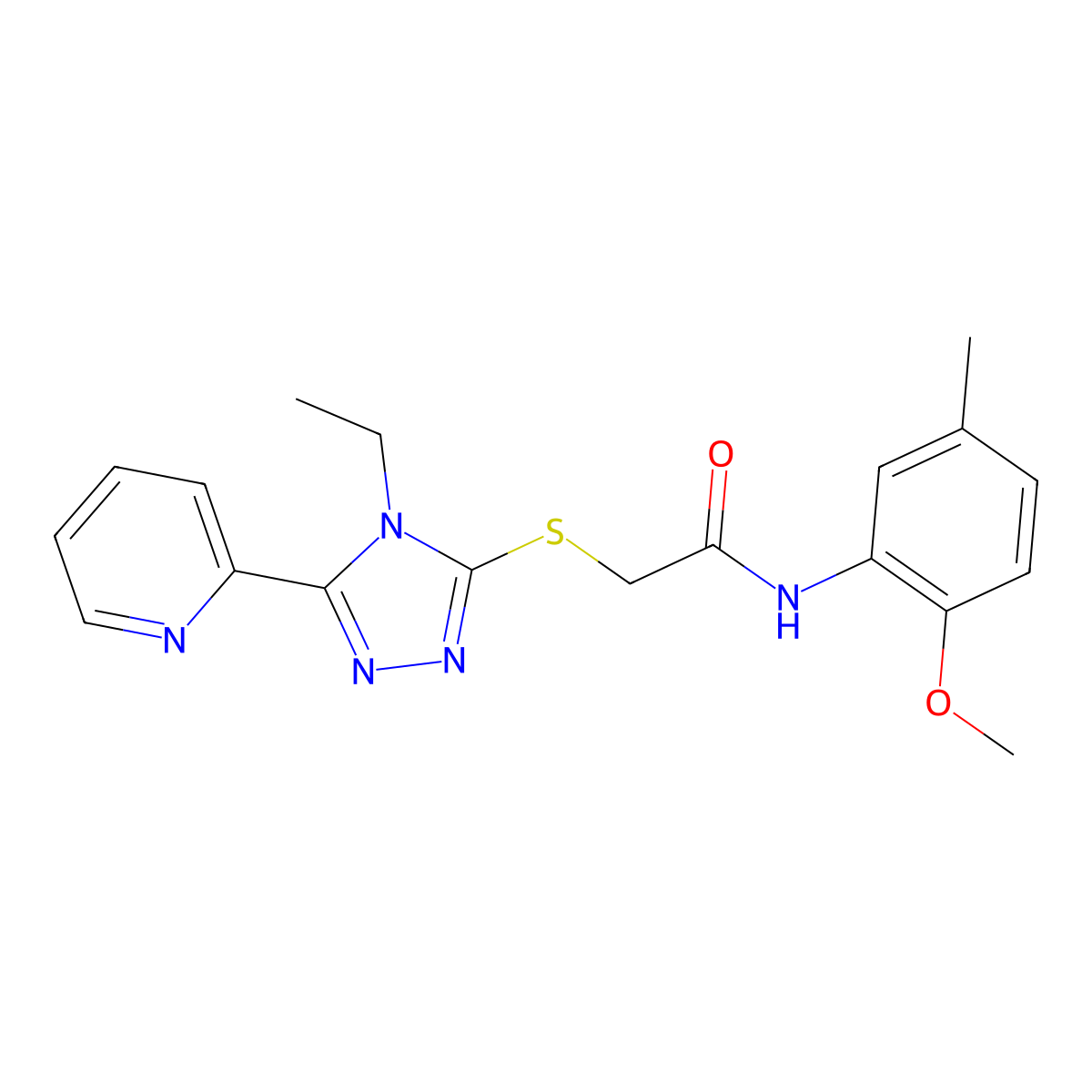2-((4-Ethyl-5-(2-pyridinyl)-4H-1,2,4-triazol-3-YL)sulfanyl)-N-(2-methoxy-5-methylphenyl)acetamide molecular structure, CAS 618414-23-6