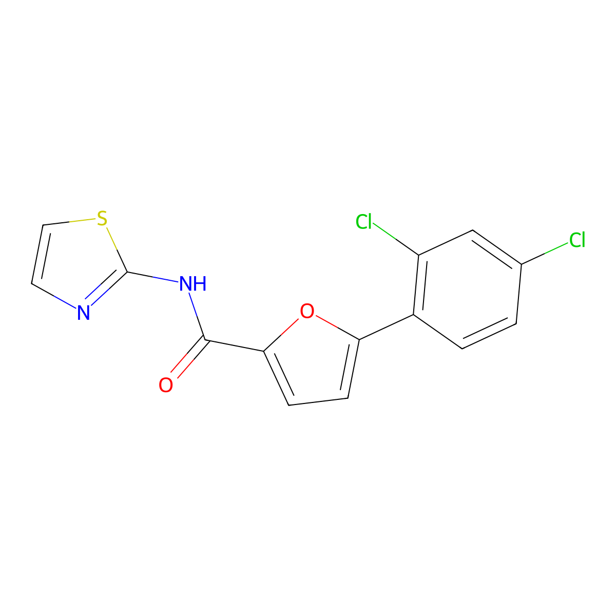 5-(2,4-dichlorophenyl)-N-(1,3-thiazol-2-yl)furan-2-carboxamide molecular structure, CAS 618414-26-9