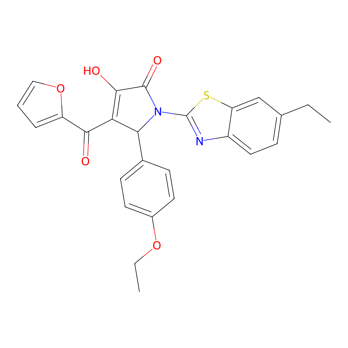 (4E)-5-(4-ethoxyphenyl)-1-(6-ethyl-1,3-benzothiazol-2-yl)-4-[furan-2-yl(hydroxy)methylidene]pyrrolidine-2,3-dione molecular structure, CAS 618414-27-0