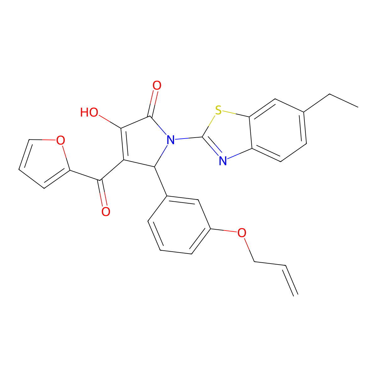 1-(6-Ethylbenzothiazol-2-yl)-4-(2-furylcarbonyl)-3-hydroxy-5-(3-prop-2-enyloxy phenyl)-3-pyrrolin-2-one molecular structure, CAS 618414-33-8