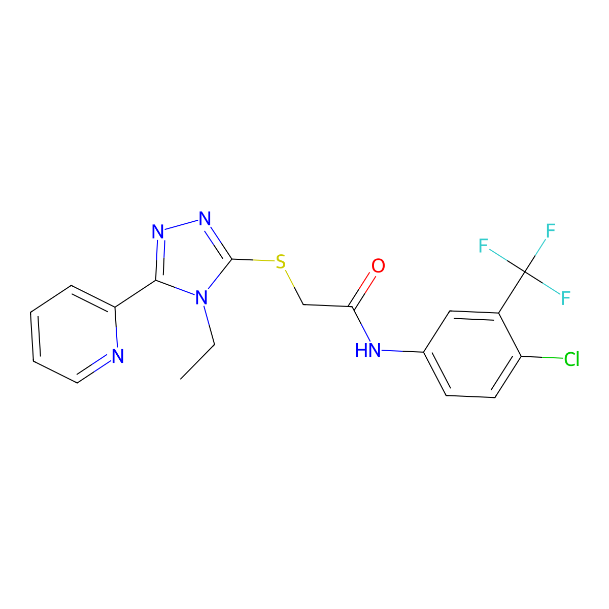 N-[4-Chloro-3-(trifluoromethyl)phenyl]-2-{[4-ethyl-5-(2-pyridinyl)-4H-1,2,4-triazol-3-YL]sulfanyl}acetamide molecular structure, CAS 618414-35-0