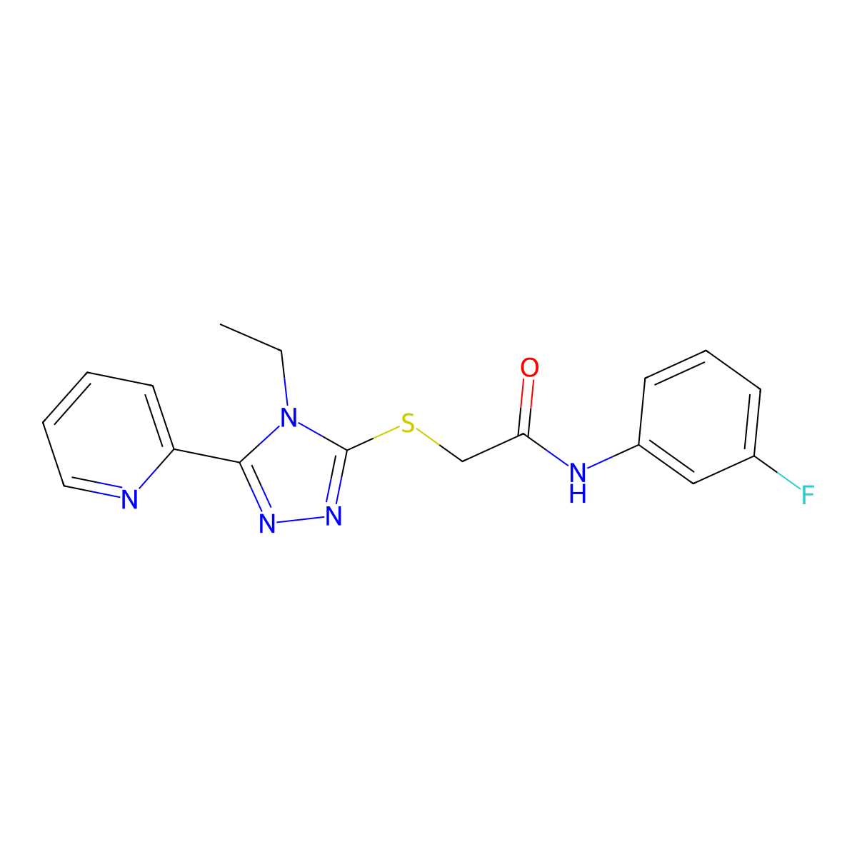 2-((4-ET-5-(2-Pyridinyl)-4H-1,2,4-triazol-3-YL)thio)-N-(3-fluorophenyl)acetamide molecular structure, CAS 618414-41-8