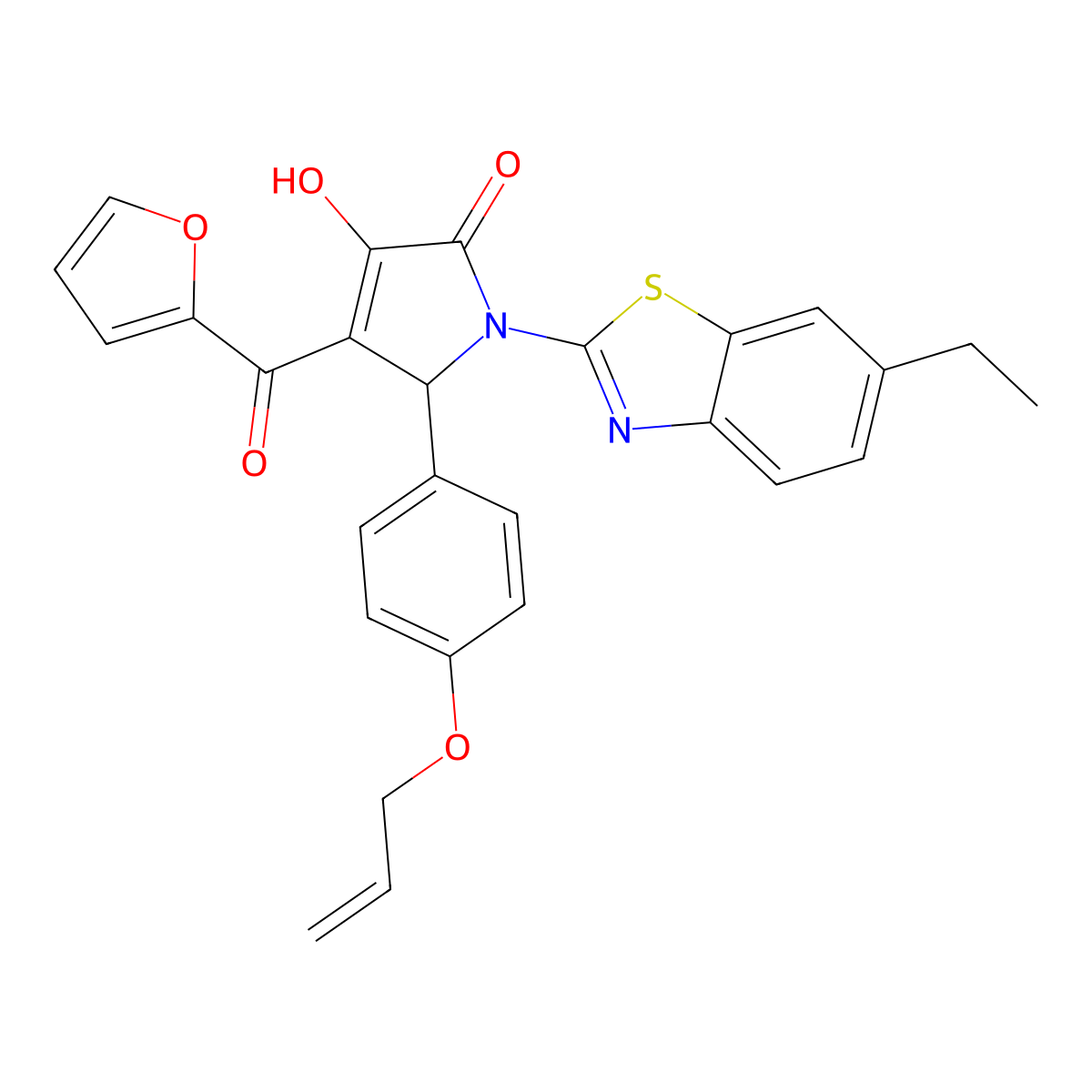 1-(6-Ethylbenzothiazol-2-yl)-4-(2-furylcarbonyl)-3-hydroxy-5-(4-prop-2-enyloxy phenyl)-3-pyrrolin-2-one molecular structure, CAS 618414-45-2