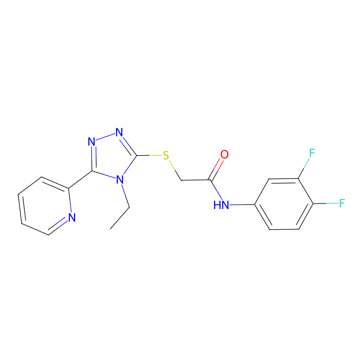 N-(3,4-Difluorophenyl)-2-{[4-ethyl-5-(2-pyridinyl)-4H-1,2,4-triazol-3-YL]sulfanyl}acetamide molecular structure, CAS 618414-47-4