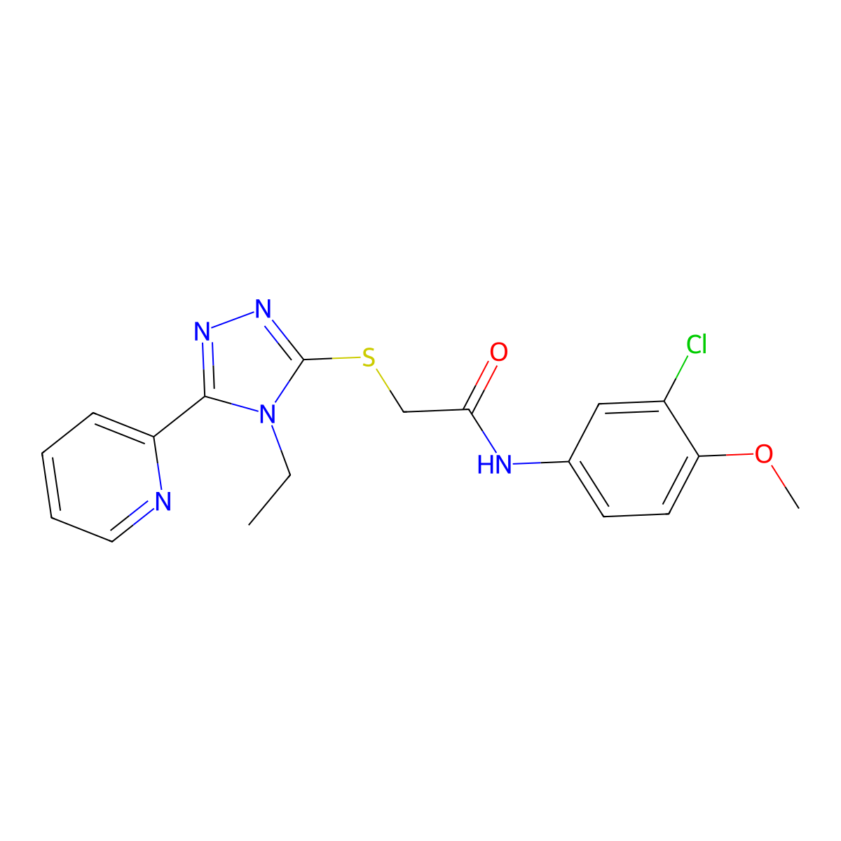 N-(3-Chloro-4-methoxyphenyl)-2-{[4-ethyl-5-(2-pyridinyl)-4H-1,2,4-triazol-3-YL]sulfanyl}acetamide molecular structure, CAS 618414-53-2