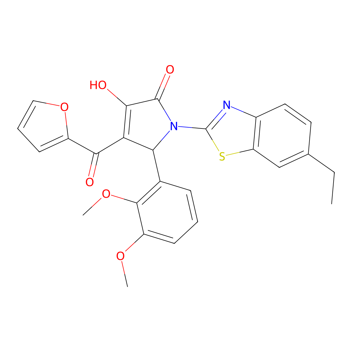 (4E)-5-(2,3-dimethoxyphenyl)-1-(6-ethyl-1,3-benzothiazol-2-yl)-4-[furan-2-yl(hydroxy)methylidene]pyrrolidine-2,3-dione molecular structure, CAS 618414-57-6