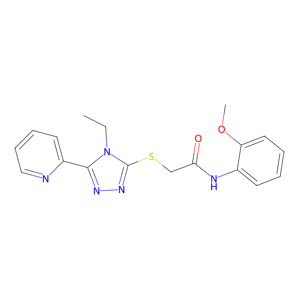 2-((4-Ethyl-5-(2-pyridinyl)-4H-1,2,4-triazol-3-YL)sulfanyl)-N-(2-methoxyphenyl)acetamide molecular structure, CAS 618414-59-8