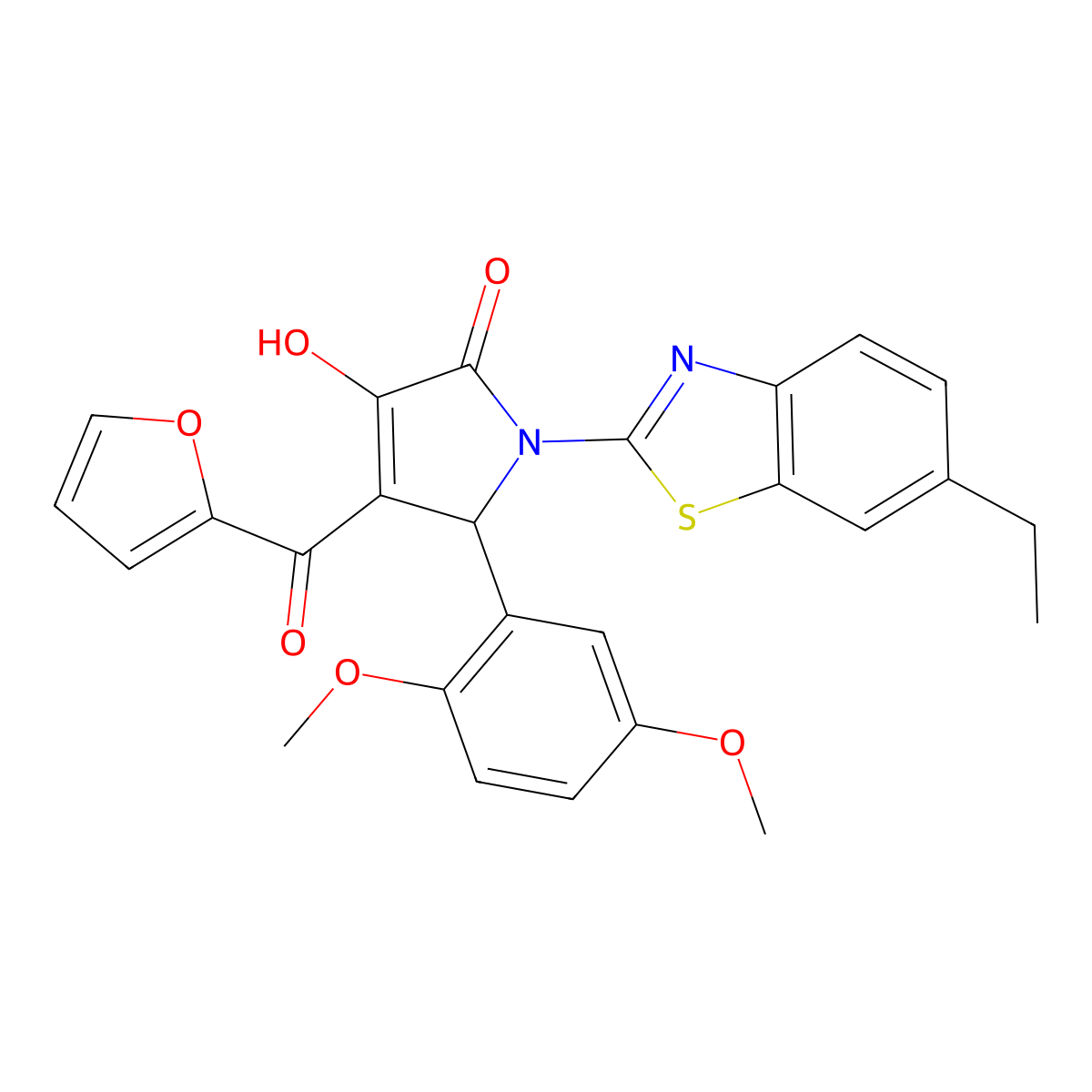 5-(2,5-dimethoxyphenyl)-1-(6-ethyl-1,3-benzothiazol-2-yl)-4-(2-furoyl)-3-hydroxy-1,5-dihydro-2H-pyrrol-2-one molecular structure, CAS 618414-63-4