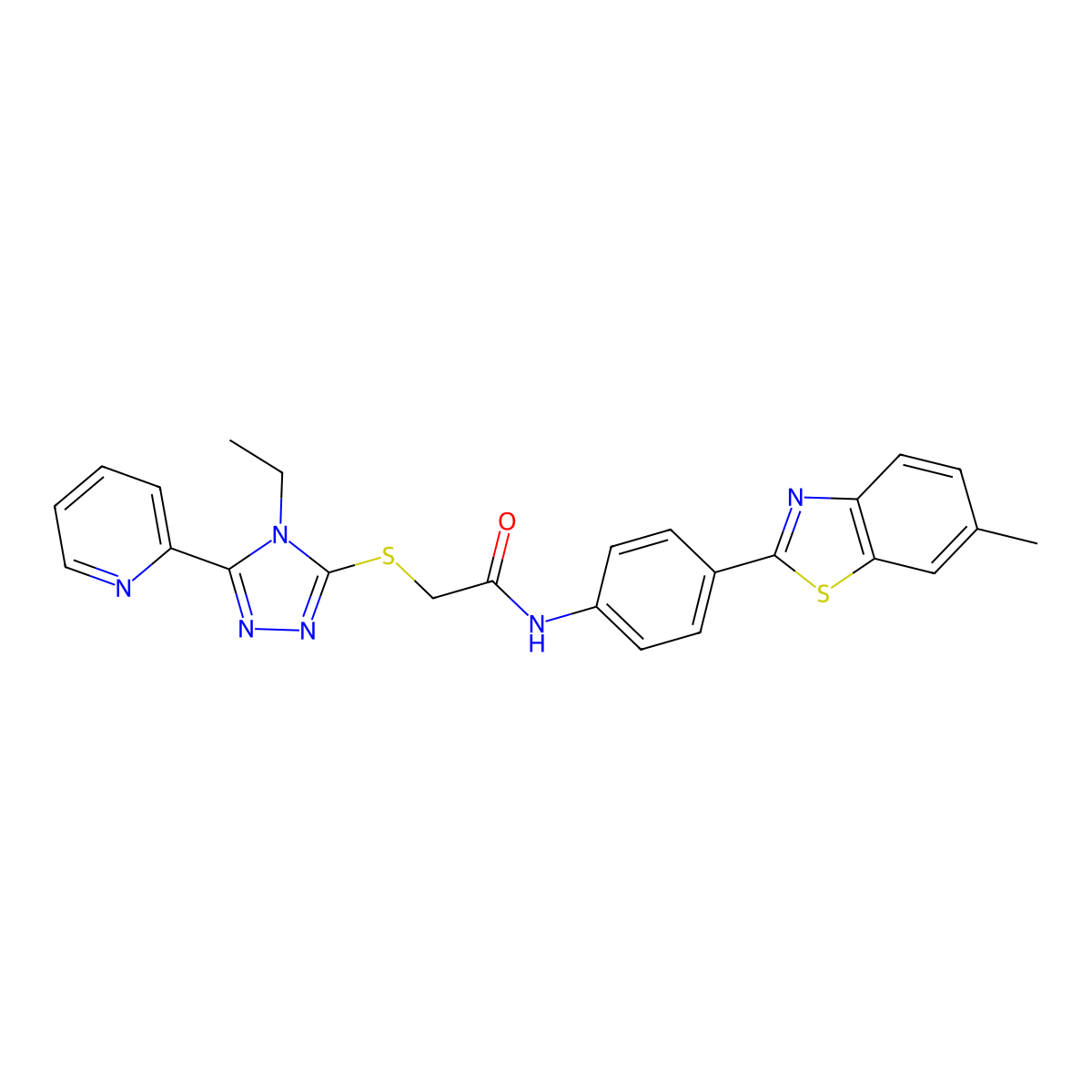 2-{[4-Ethyl-5-(2-pyridinyl)-4H-1,2,4-triazol-3-YL]sulfanyl}-N-[4-(6-methyl-1,3-benzothiazol-2-YL)phenyl]acetamide molecular structure, CAS 618414-65-6
