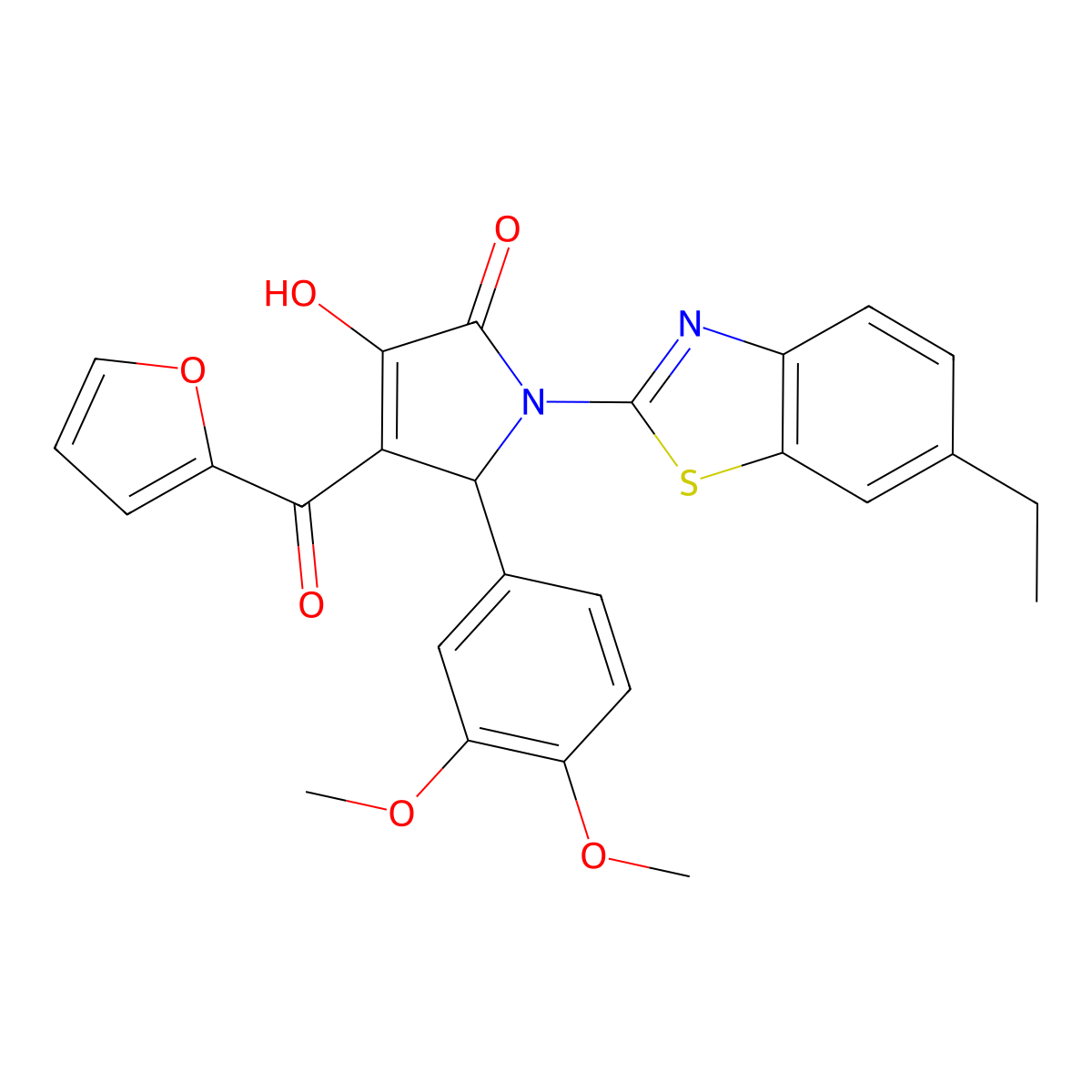 (4E)-5-(3,4-dimethoxyphenyl)-1-(6-ethyl-1,3-benzothiazol-2-yl)-4-[furan-2-yl(hydroxy)methylidene]pyrrolidine-2,3-dione molecular structure, CAS 618414-69-0