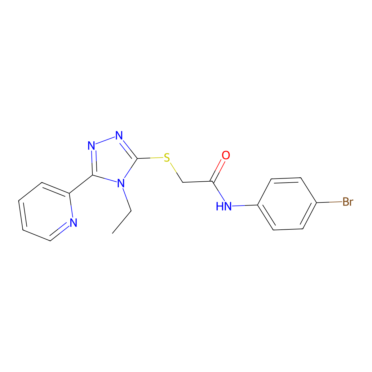 N-(4-BR-PH)-2-((4-Ethyl-5-(2-pyridinyl)-4H-1,2,4-triazol-3-YL)thio)acetamide molecular structure, CAS 618414-83-8