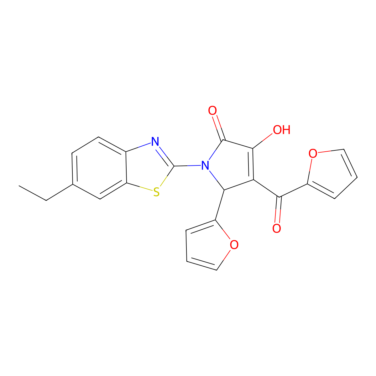 1-(6-ethylbenzo[d]thiazol-2-yl)-4-(furan-2-carbonyl)-5-(furan-2-yl)-3-hydroxy-1H-pyrrol-2(5H)-one molecular structure, CAS 618414-87-2
