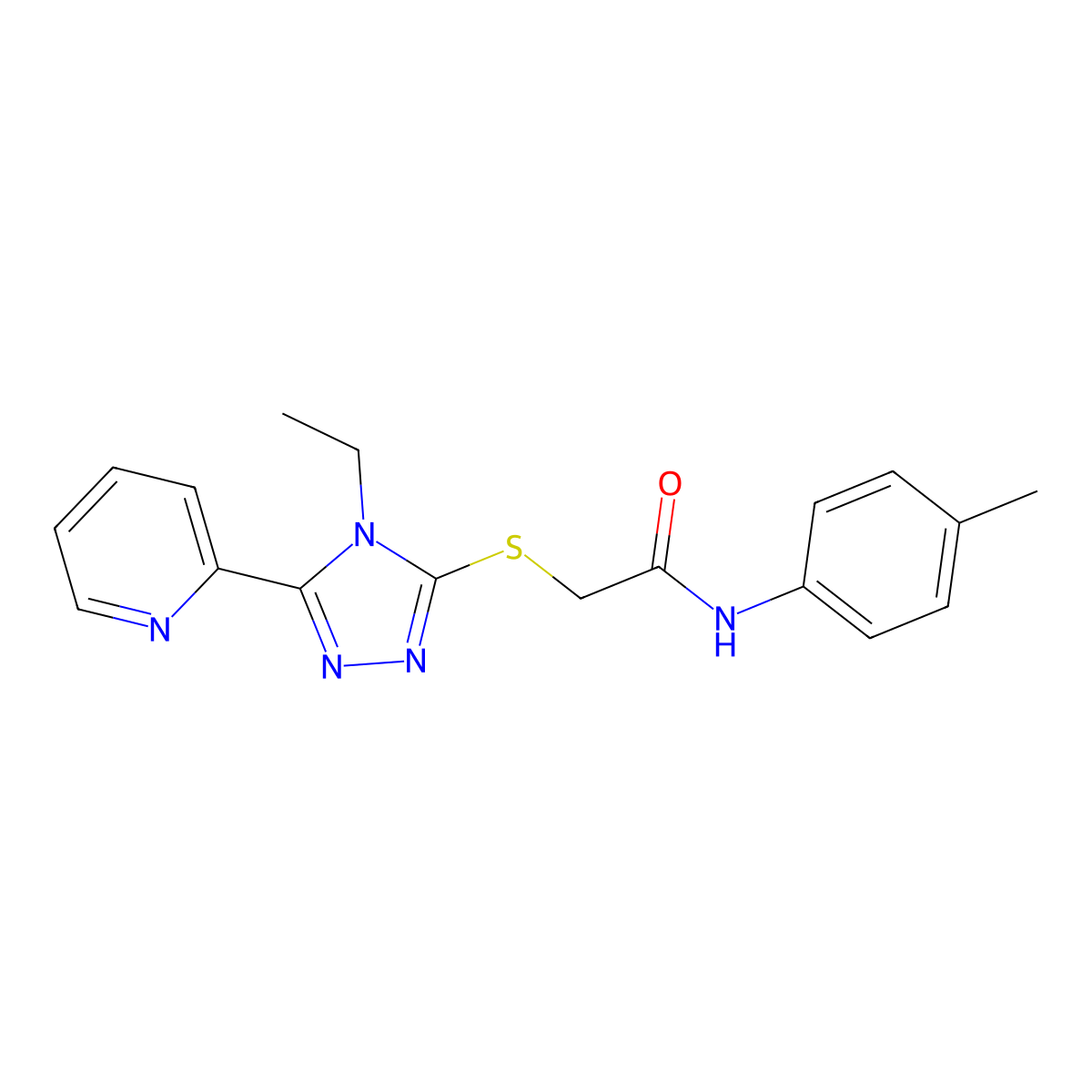 2-((4-ET-5-(2-Pyridinyl)-4H-1,2,4-triazol-3-YL)thio)-N-(4-methylphenyl)acetamide molecular structure, CAS 618414-89-4