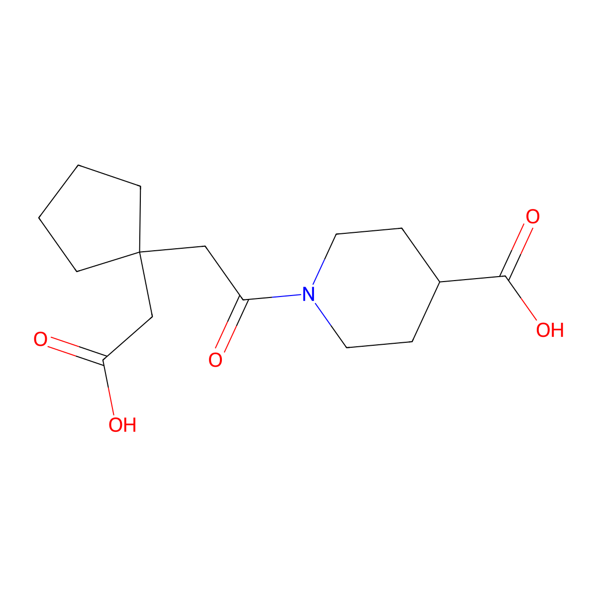 1-[2-[1-(carboxymethyl)cyclopentyl]acetyl]piperidine-4-carboxylic Acid molecular structure, CAS 618414-94-1