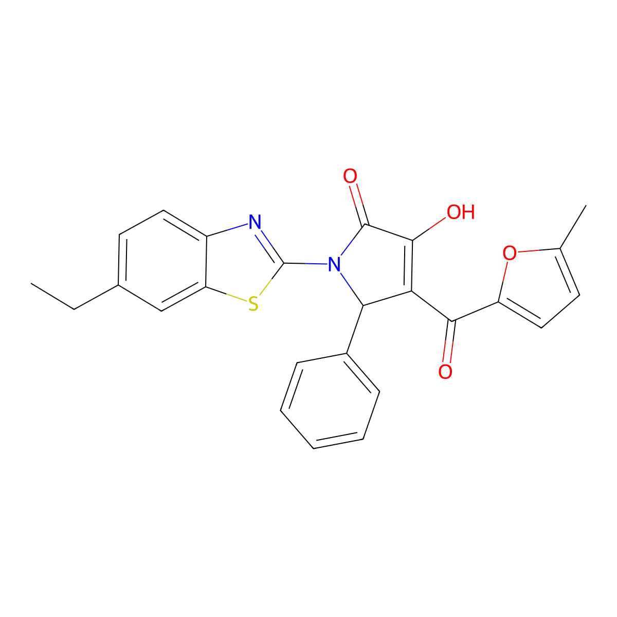 (4E)-1-(6-ethyl-1,3-benzothiazol-2-yl)-4-[hydroxy(5-methylfuran-2-yl)methylidene]-5-phenylpyrrolidine-2,3-dione molecular structure, CAS 618415-05-7
