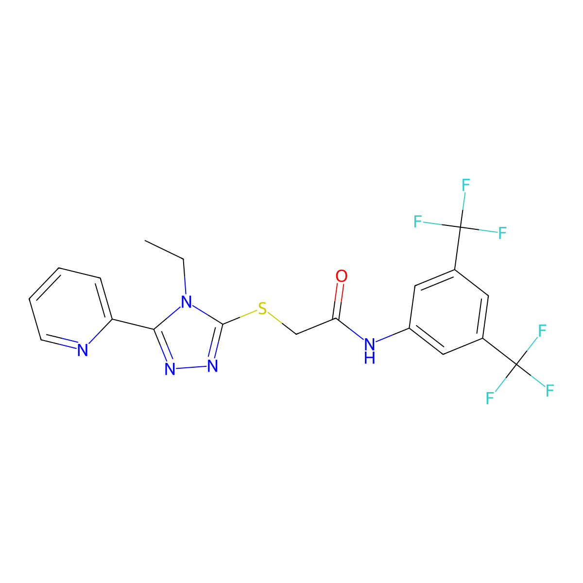 N-(3,5-Bis(trifluoromethyl)phenyl)-2-((4-ethyl-5-(2-pyridinyl)-4H-1,2,4-triazol-3-YL)sulfanyl)acetamide molecular structure, CAS 618415-07-9