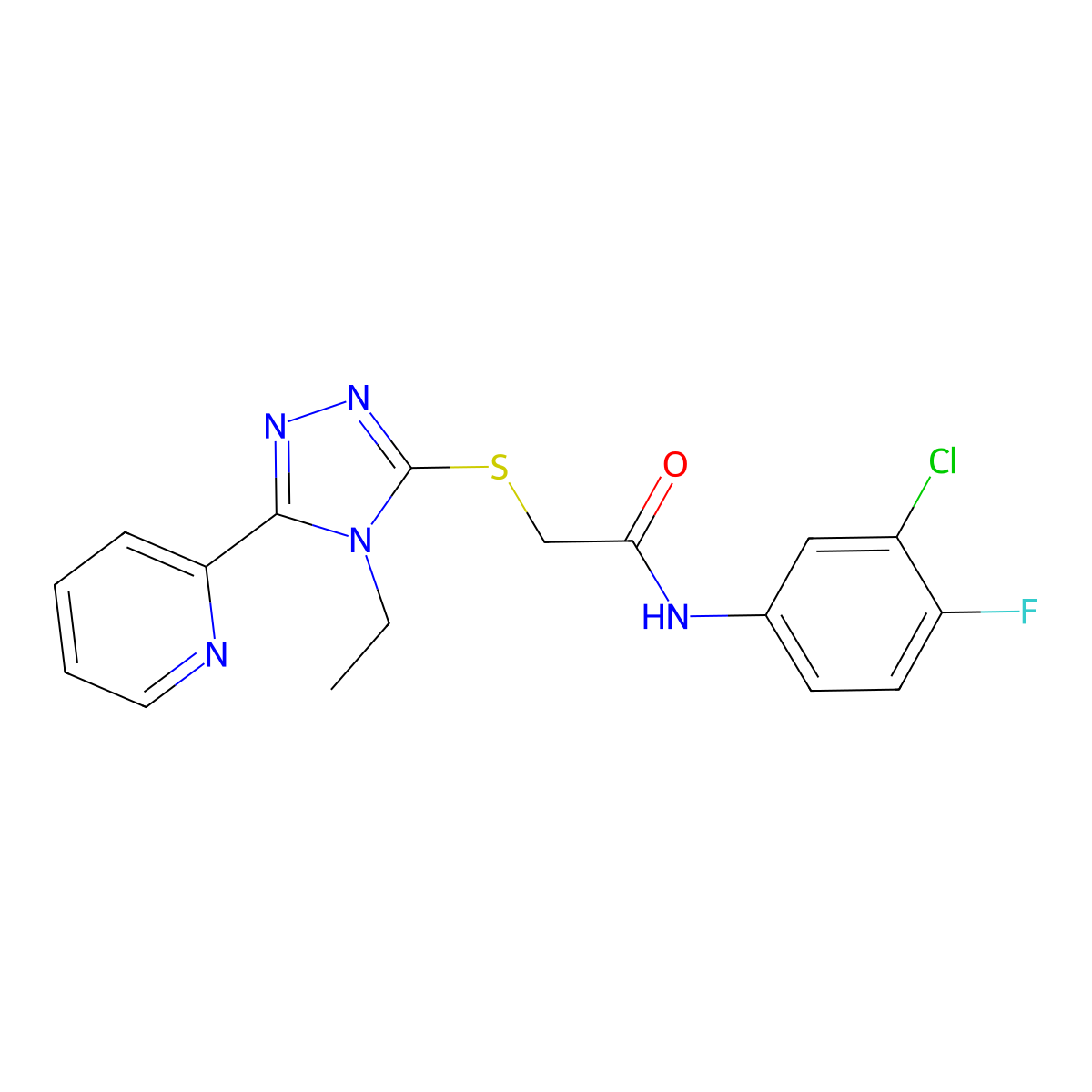 N-(3-CL-4-F-PH)-2-((4-Ethyl-5-(2-pyridinyl)-4H-1,2,4-triazol-3-YL)thio)acetamide molecular structure, CAS 618415-13-7