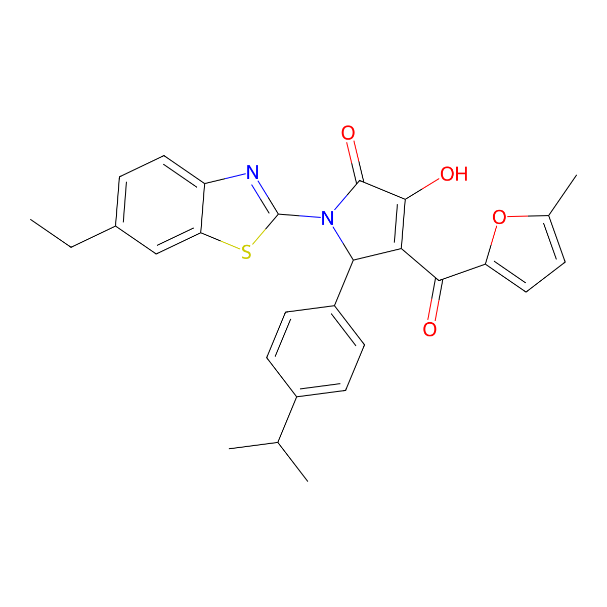 (4E)-1-(6-ethyl-1,3-benzothiazol-2-yl)-4-[hydroxy(5-methylfuran-2-yl)methylidene]-5-[4-(propan-2-yl)phenyl]pyrrolidine-2,3-dione molecular structure, CAS 618415-17-1