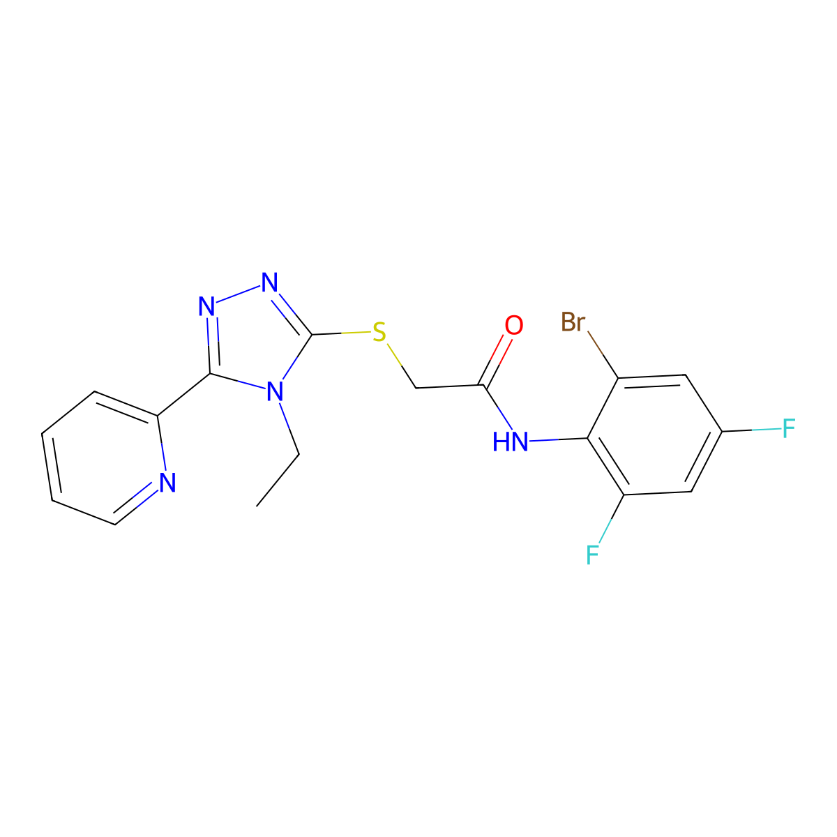 N-(2-Bromo-4,6-difluorophenyl)-2-{[4-ethyl-5-(2-pyridinyl)-4H-1,2,4-triazol-3-YL]sulfanyl}acetamide molecular structure, CAS 618415-18-2