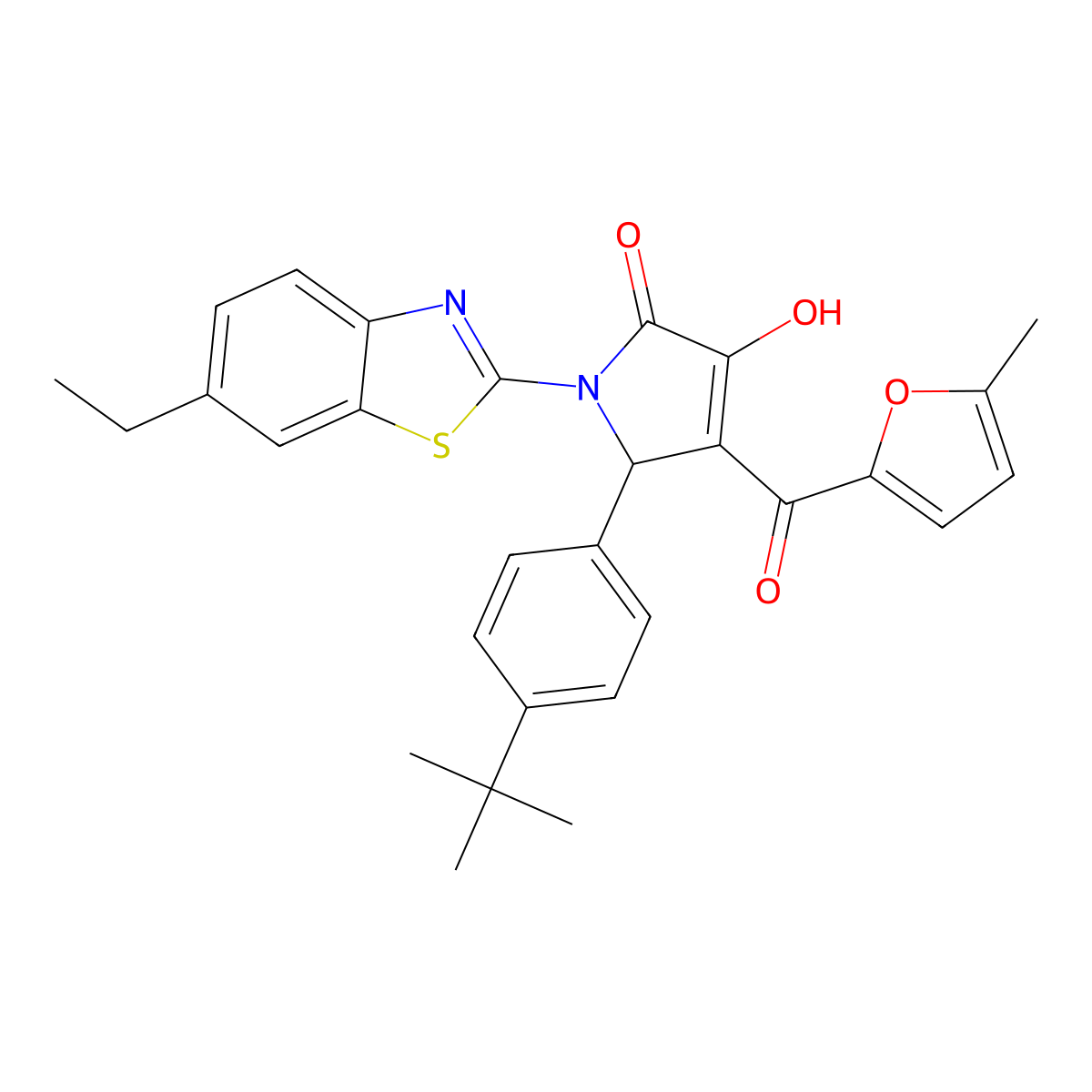 2-(4-tert-butylphenyl)-1-(6-ethyl-1,3-benzothiazol-2-yl)-4-hydroxy-3-(5-methylfuran-2-carbonyl)-2H-pyrrol-5-one molecular structure, CAS 618415-22-8