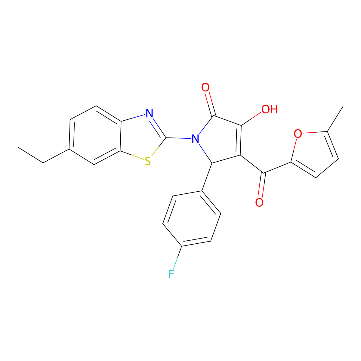(4E)-1-(6-ethyl-1,3-benzothiazol-2-yl)-5-(4-fluorophenyl)-4-[hydroxy(5-methylfuran-2-yl)methylidene]pyrrolidine-2,3-dione molecular structure, CAS 618415-28-4