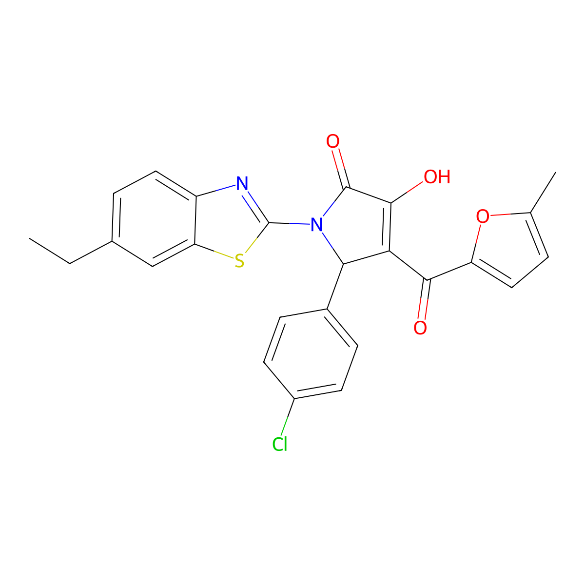 (4E)-5-(4-chlorophenyl)-1-(6-ethyl-1,3-benzothiazol-2-yl)-4-[hydroxy(5-methylfuran-2-yl)methylidene]pyrrolidine-2,3-dione molecular structure, CAS 618415-33-1
