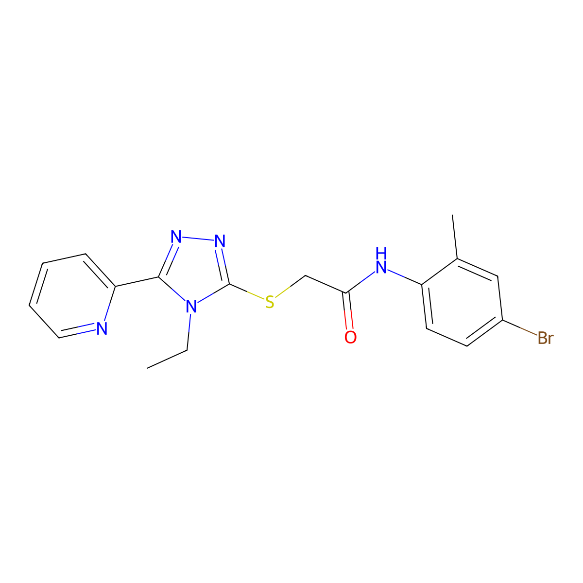 N-(4-Bromo-2-methylphenyl)-2-((4-ethyl-5-(2-pyridinyl)-4H-1,2,4-triazol-3-YL)sulfanyl)acetamide molecular structure, CAS 618415-35-3