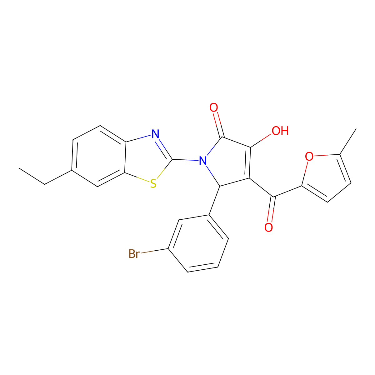 (4E)-5-(3-bromophenyl)-1-(6-ethyl-1,3-benzothiazol-2-yl)-4-[hydroxy(5-methylfuran-2-yl)methylidene]pyrrolidine-2,3-dione molecular structure, CAS 618415-39-7