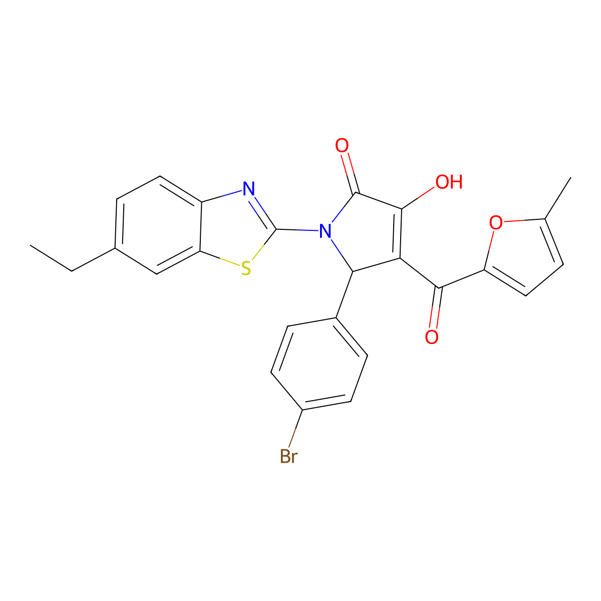 (4E)-5-(4-bromophenyl)-1-(6-ethyl-1,3-benzothiazol-2-yl)-4-[hydroxy(5-methylfuran-2-yl)methylidene]pyrrolidine-2,3-dione molecular structure, CAS 618415-45-5