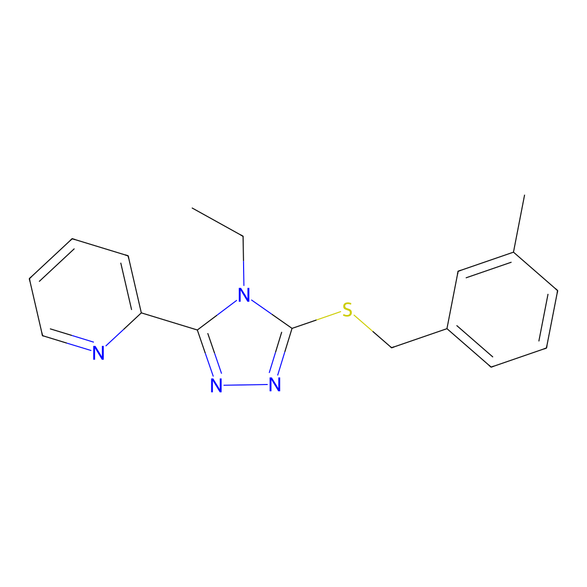2-(4-Ethyl-5-((3-methylbenzyl)thio)-4H-1,2,4-triazol-3-YL)pyridine molecular structure, CAS 618415-59-1