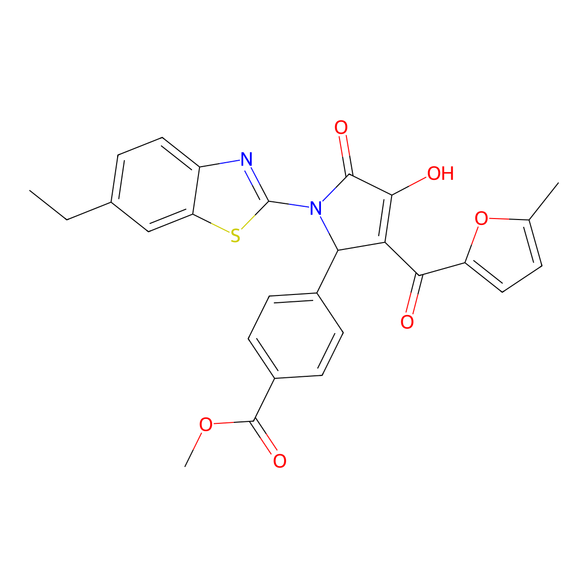 methyl 4-{(3E)-1-(6-ethyl-1,3-benzothiazol-2-yl)-3-[hydroxy(5-methylfuran-2-yl)methylidene]-4,5-dioxopyrrolidin-2-yl}benzoate molecular structure, CAS 618415-63-7