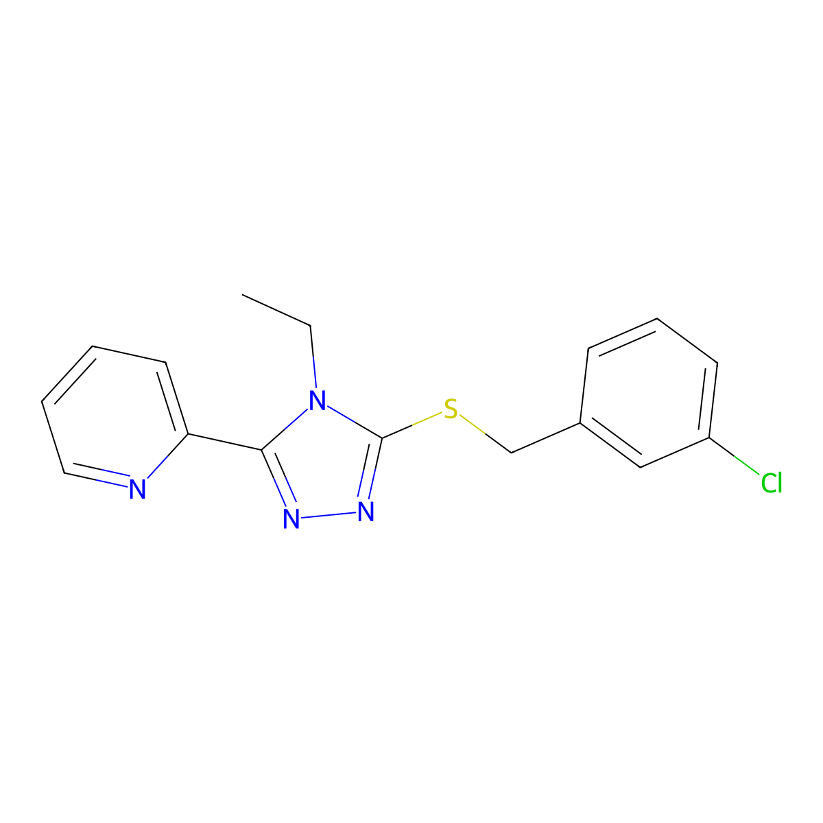 2-(5-((3-Chlorobenzyl)thio)-4-ethyl-4H-1,2,4-triazol-3-YL)pyridine molecular structure, CAS 618415-65-9