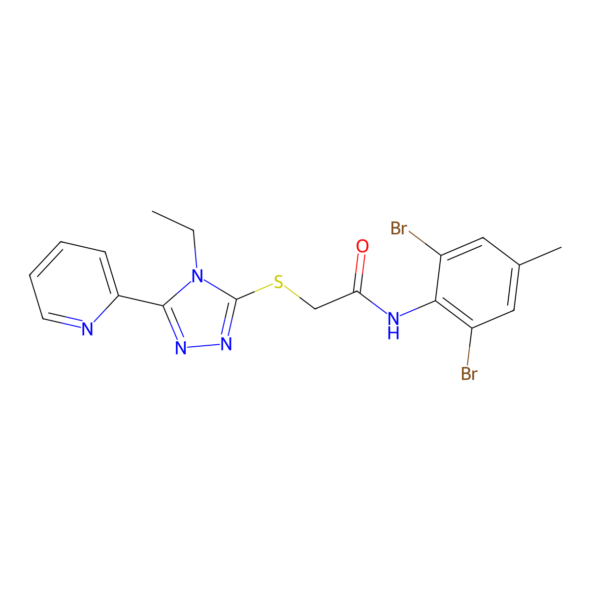 N-(2,6-Dibromo-4-methylphenyl)-2-{[4-ethyl-5-(2-pyridinyl)-4H-1,2,4-triazol-3-YL]sulfanyl}acetamide molecular structure, CAS 618415-71-7