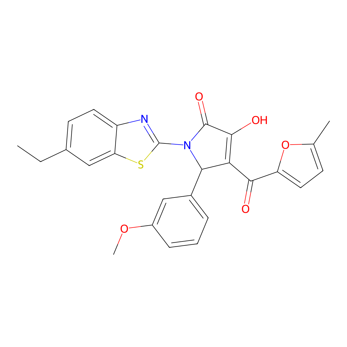 (4E)-1-(6-ethyl-1,3-benzothiazol-2-yl)-4-[hydroxy(5-methylfuran-2-yl)methylidene]-5-(3-methoxyphenyl)pyrrolidine-2,3-dione molecular structure, CAS 618415-74-0
