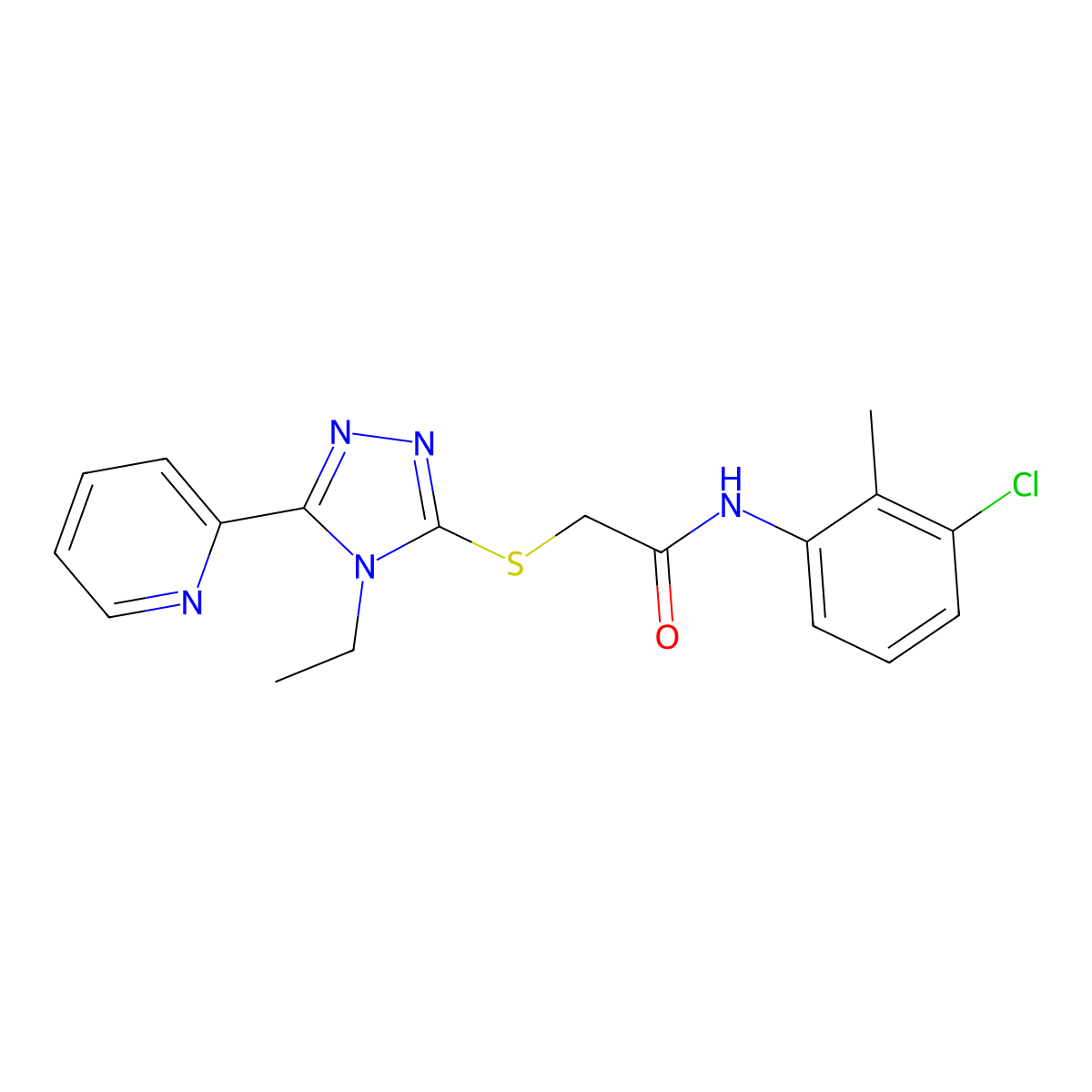 N-(3-Chloro-2-methylphenyl)-2-{[4-ethyl-5-(2-pyridinyl)-4H-1,2,4-triazol-3-YL]sulfanyl}acetamide molecular structure, CAS 618415-76-2