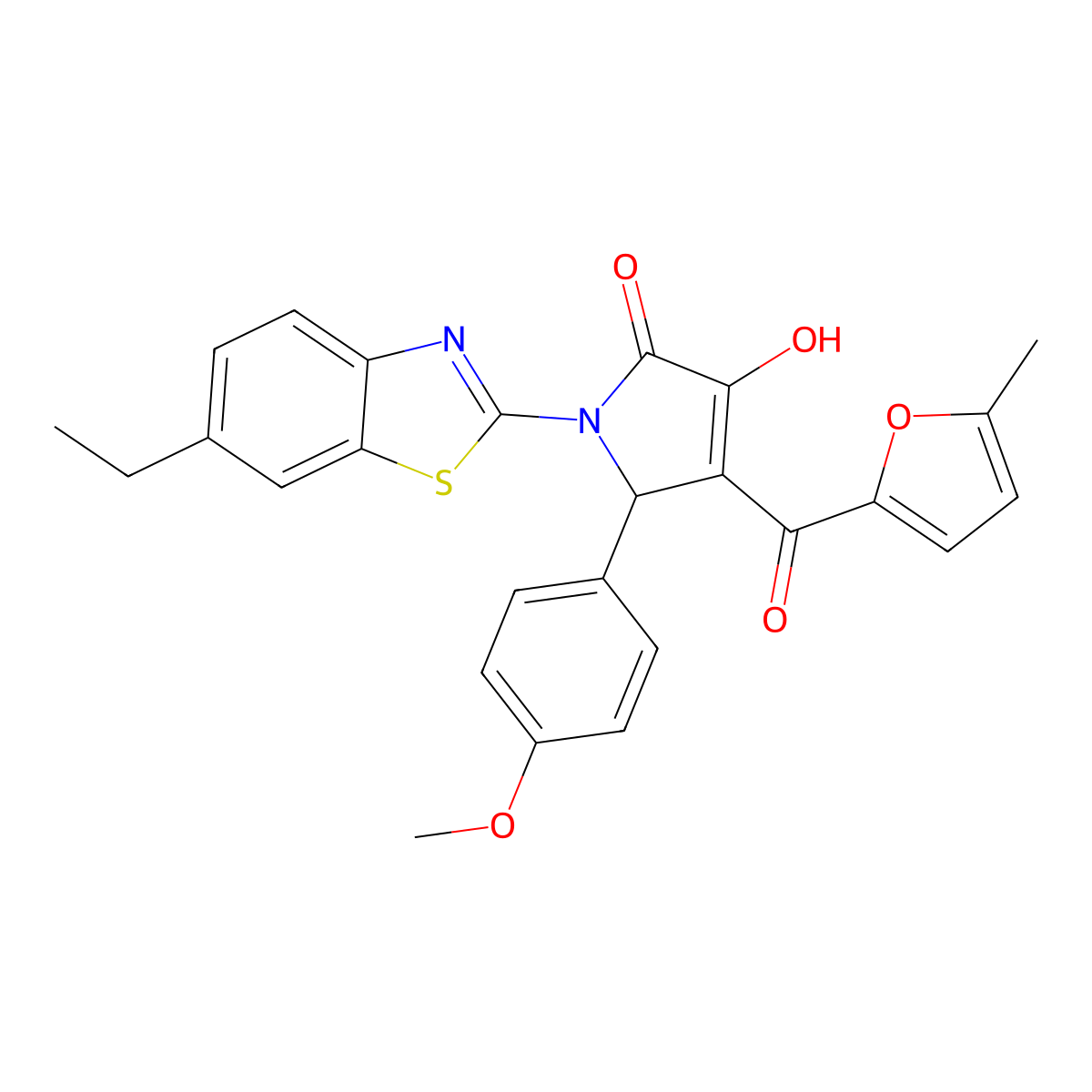 (4E)-1-(6-ethyl-1,3-benzothiazol-2-yl)-4-[hydroxy(5-methylfuran-2-yl)methylidene]-5-(4-methoxyphenyl)pyrrolidine-2,3-dione molecular structure, CAS 618415-80-8