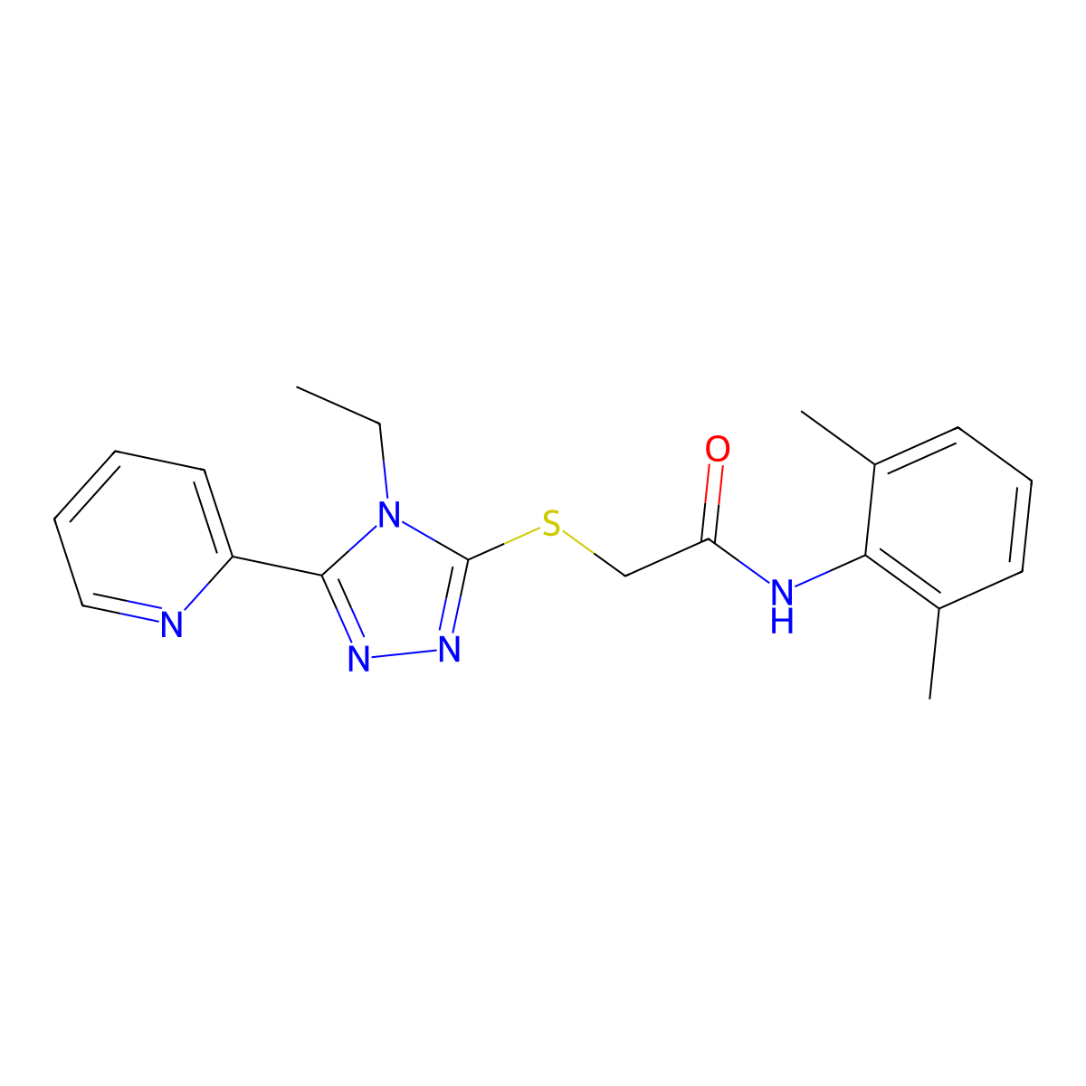 N-(2,6-Dimethylphenyl)-2-((4-ethyl-5-(2-pyridinyl)-4H-1,2,4-triazol-3-YL)sulfanyl)acetamide molecular structure, CAS 618415-82-0