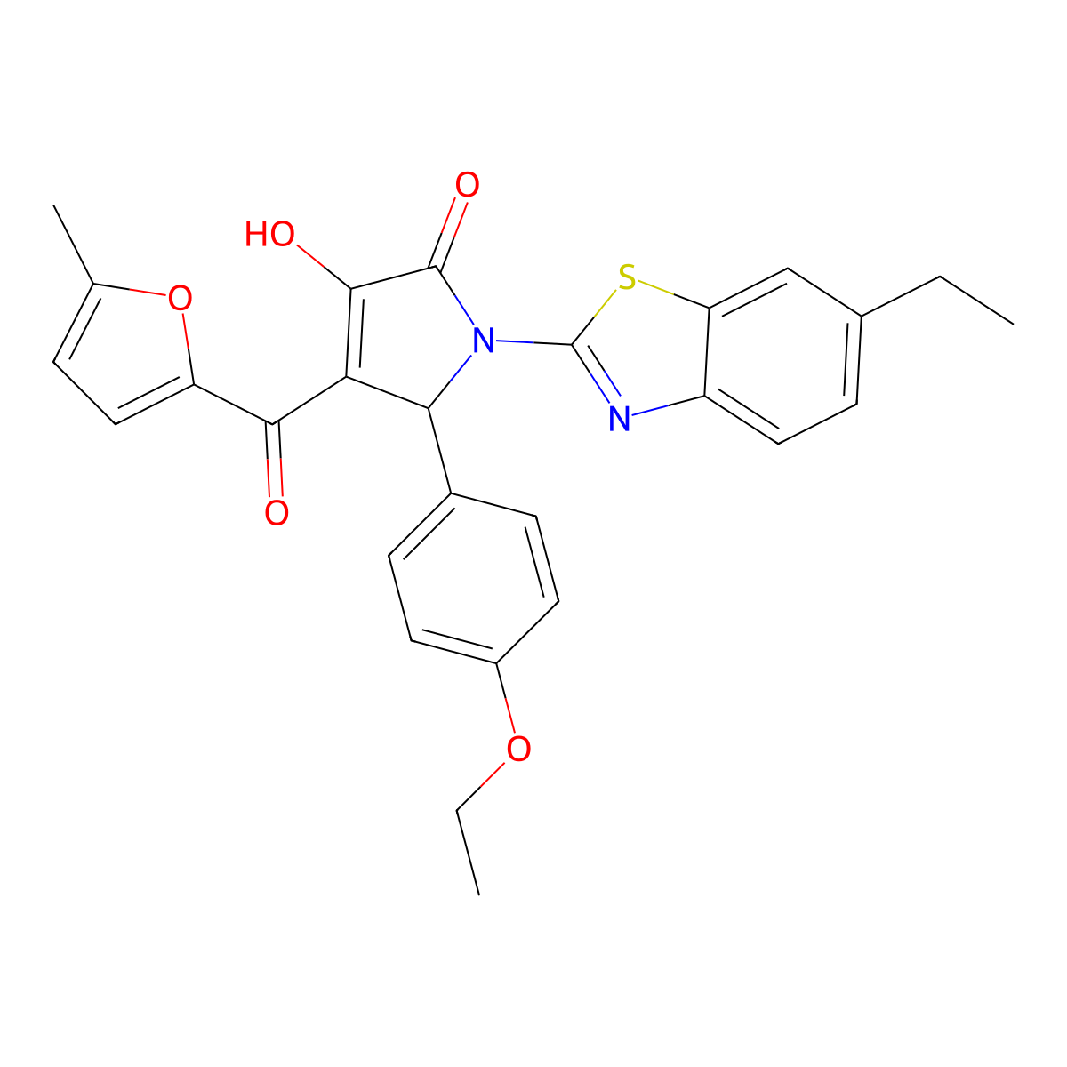 (4E)-5-(4-ethoxyphenyl)-1-(6-ethyl-1,3-benzothiazol-2-yl)-4-[hydroxy(5-methylfuran-2-yl)methylidene]pyrrolidine-2,3-dione molecular structure, CAS 618415-86-4